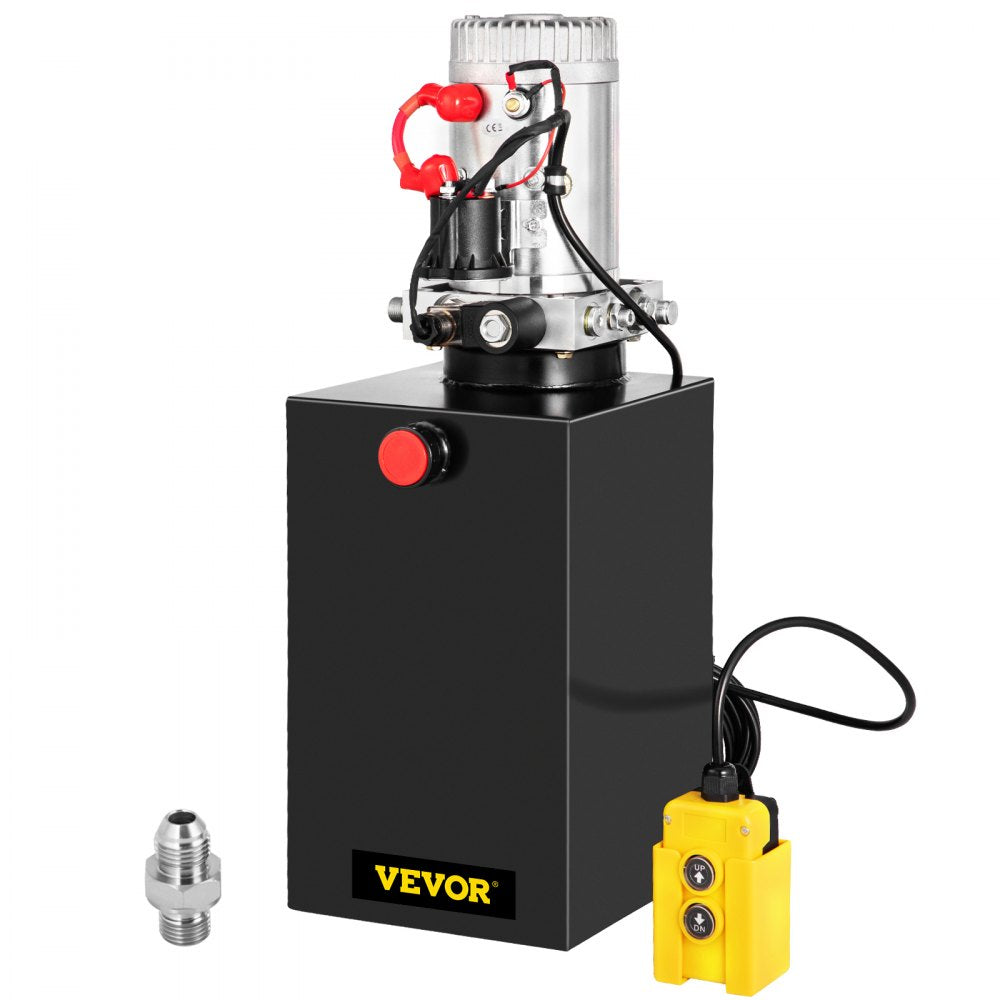 VEVOR Single Acting 15 Quart Hydraulic Pump 12V DC Hydraulic Power Unit 3.75 Gallon Dump Trailer Pump Steel Hydraulic Power Unit 