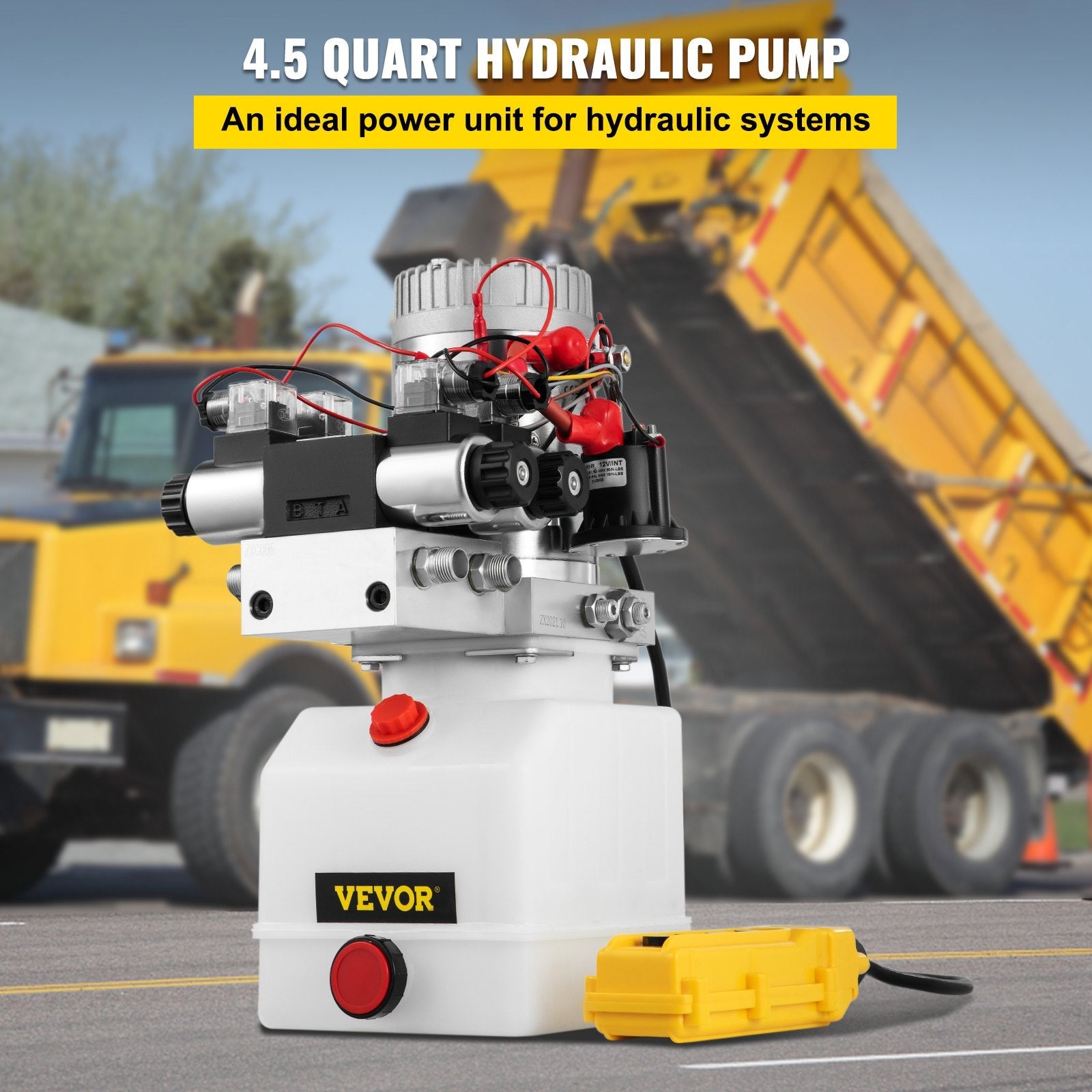 VEVOR Hydraulic Pump Double Acting Hydraulic Power Unit Double Solenoid Hydraulic Power Pack 12V DC Hydraulic Power Pump with 4.5Liter Reservoir for Dump Trailer Car Lifting 