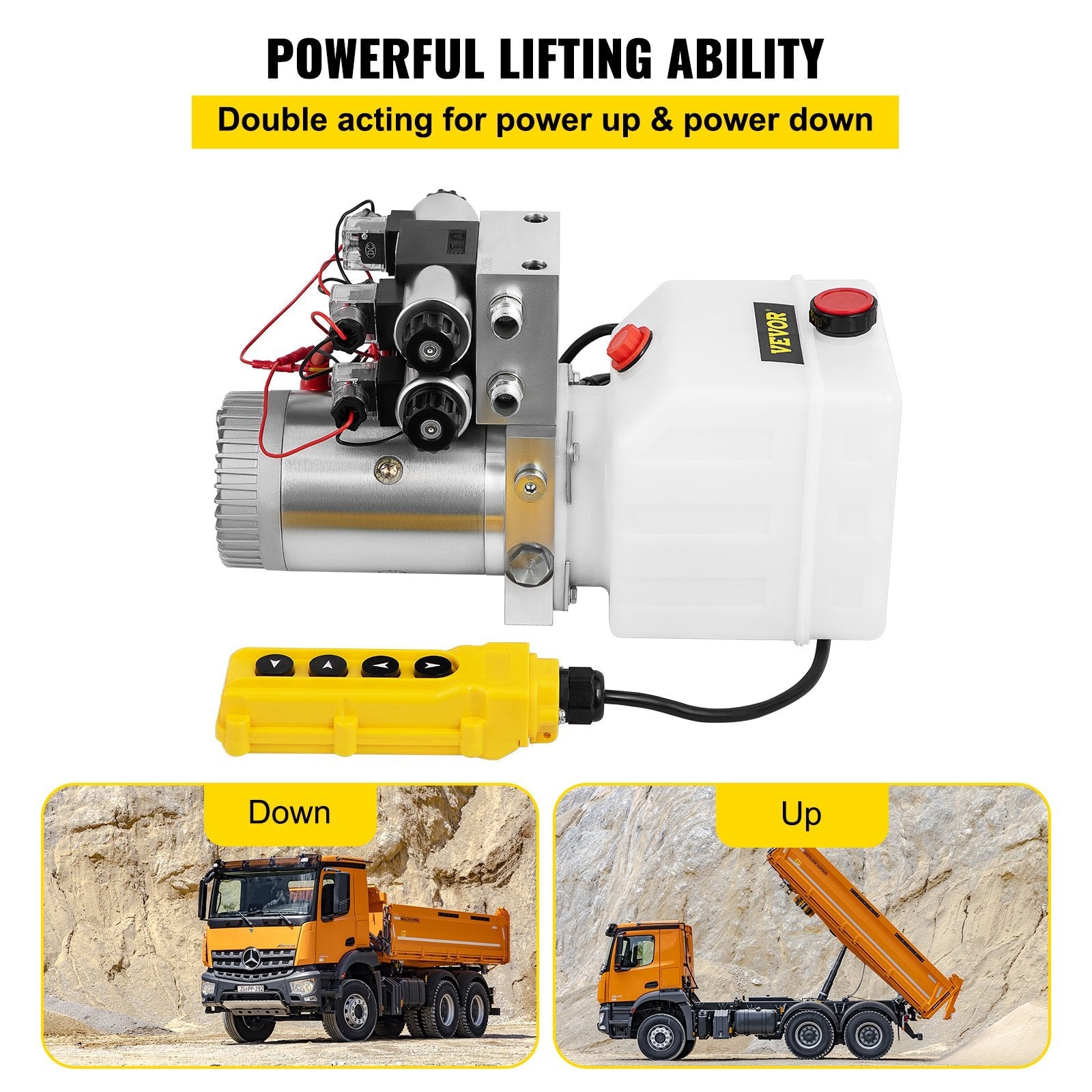 VEVOR Hydraulic Pump Double Acting Hydraulic Power Unit Double Solenoid Hydraulic Power Pack 12V DC Hydraulic Power Pump with 4.5Liter Reservoir for Dump Trailer Car Lifting 