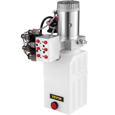 VEVOR Hydraulic Power Unit 6 Way 6 Quart Hydraulic Pump Double Acting Hydraulic Power Unit 12V DC Dump Trailer Car Remote with Plastic Oil Reservoir (Plastic, Double Acting) 