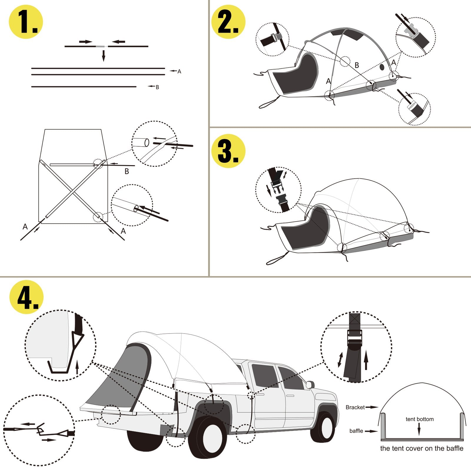 VEVOR Truck Tent 6.5’, Truck Bed Tent, Pickup Tent for Full Size Truck, Waterproof Truck Camper, 2-Person Sleeping Capacity, 2 Mesh Windows, Easy To Setup Truck Tents For Camping, Hiking, Fishing 