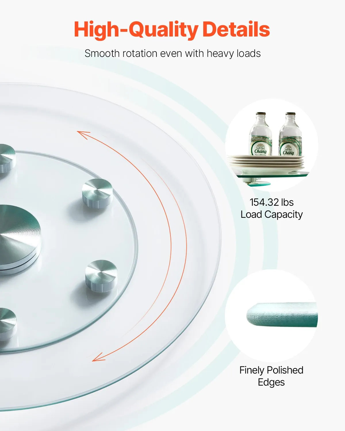 VEVOR Glass Lazy Susan Turntable Dining Table Centerpiece 24 in Rotating Tray