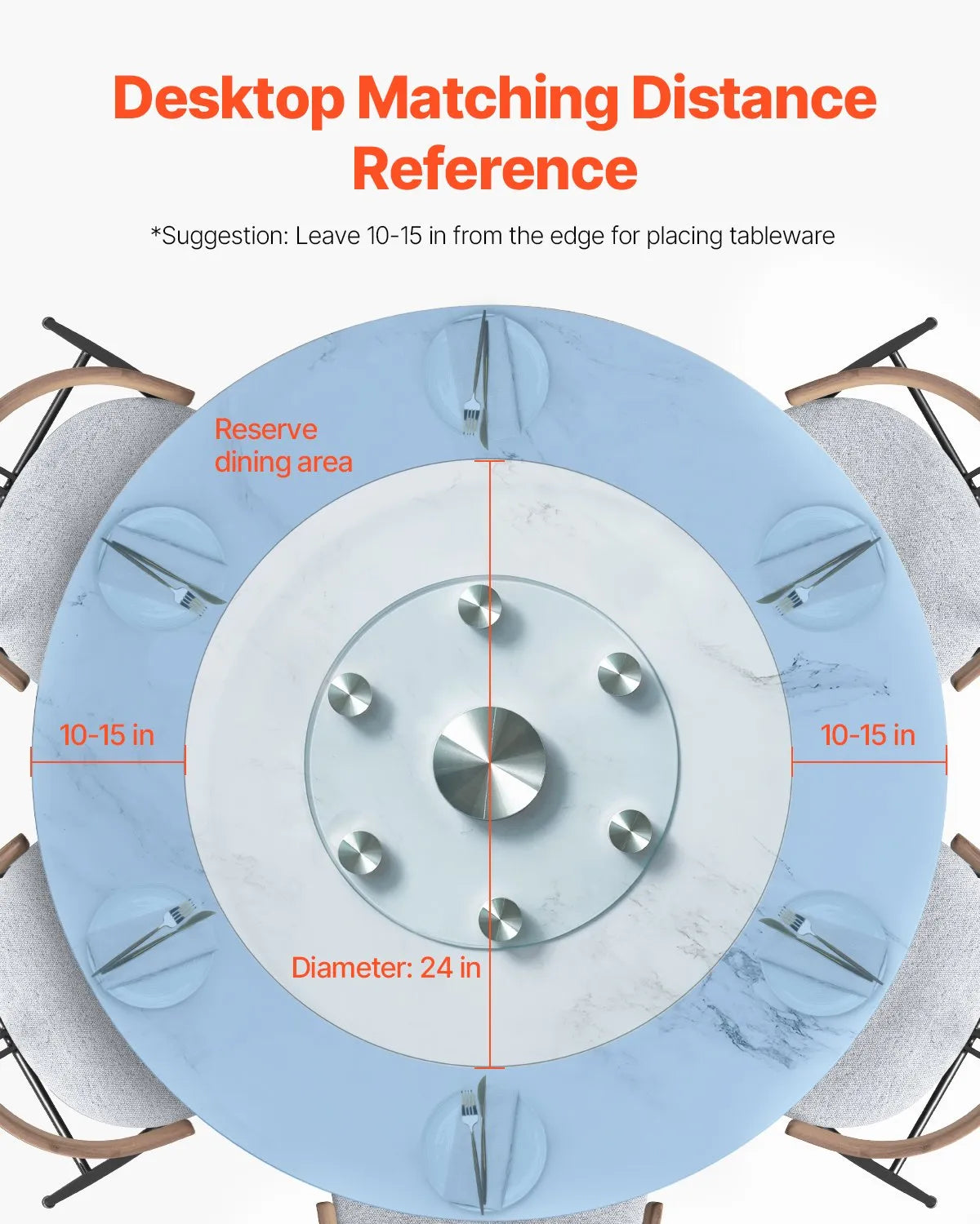VEVOR Glass Lazy Susan Turntable Dining Table Centerpiece 24 in Rotating Tray