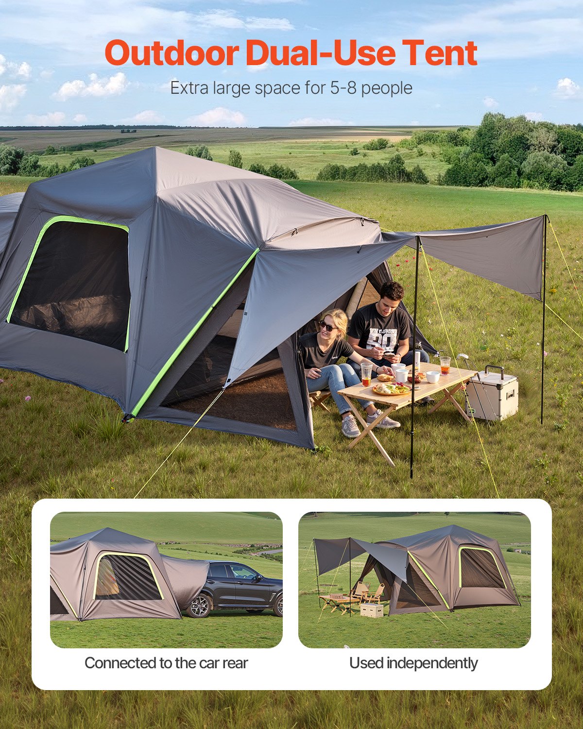 VEVOR SUV Camping Tent Outdoor SUV Tent with Awning Waterproof for 5-8 Person 