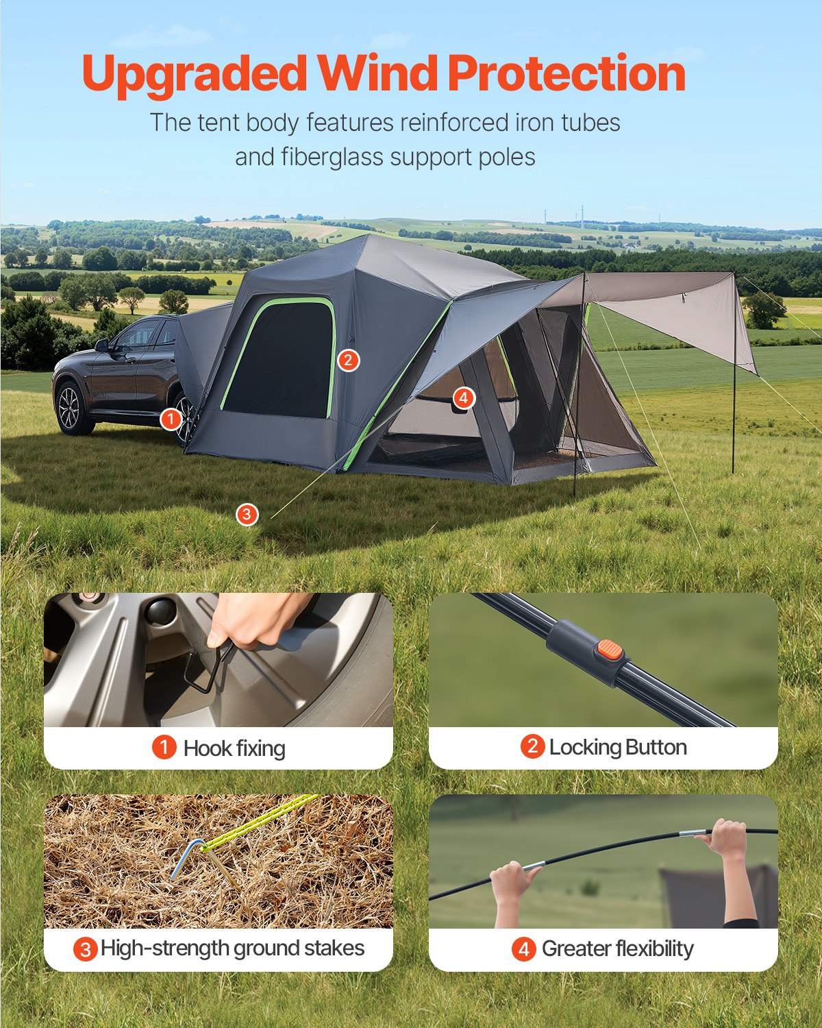 VEVOR SUV Camping Tent Outdoor SUV Tent with Awning Waterproof for 5-8 Person 