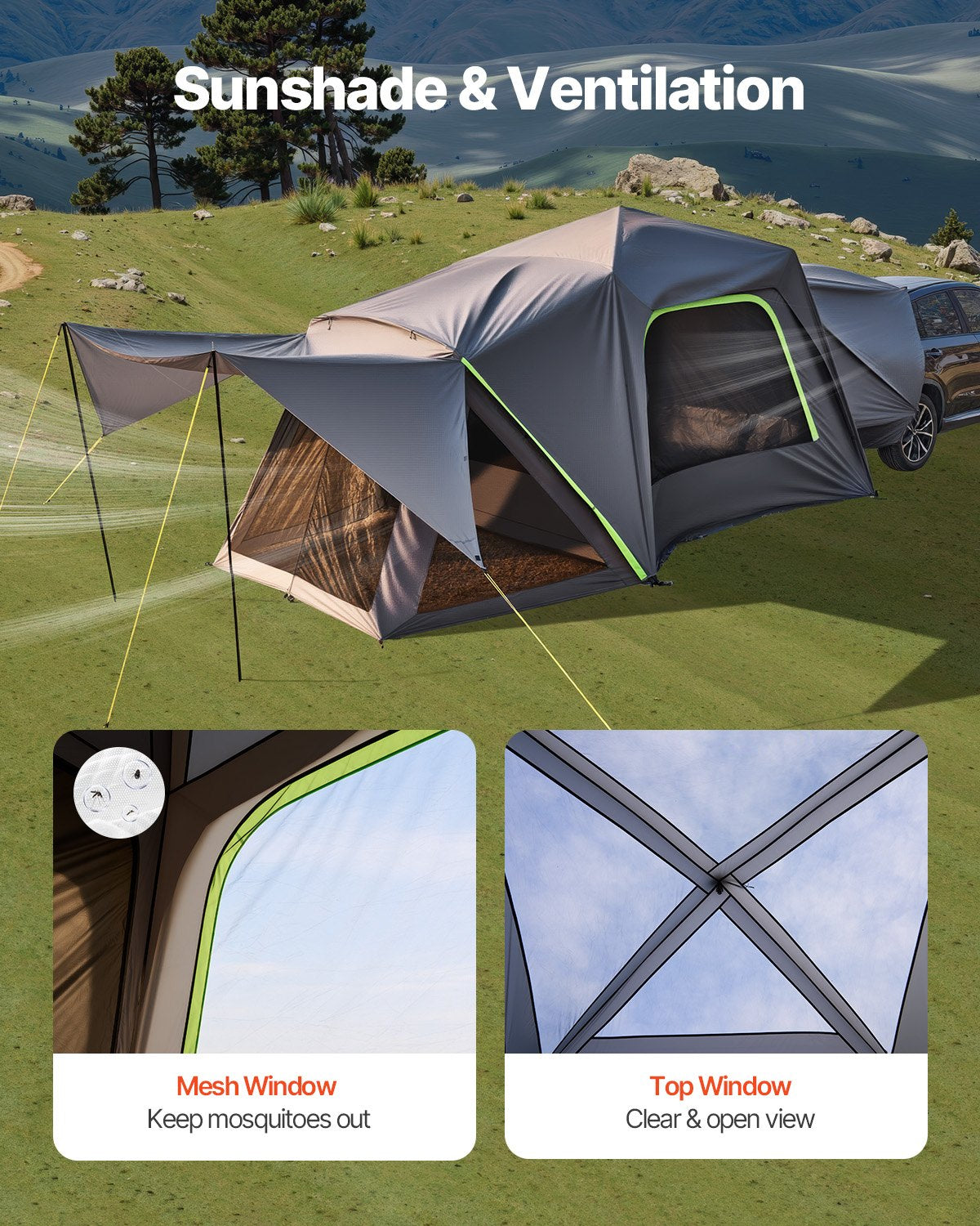 VEVOR SUV Camping Tent Outdoor SUV Tent with Awning Waterproof for 5-8 Person 