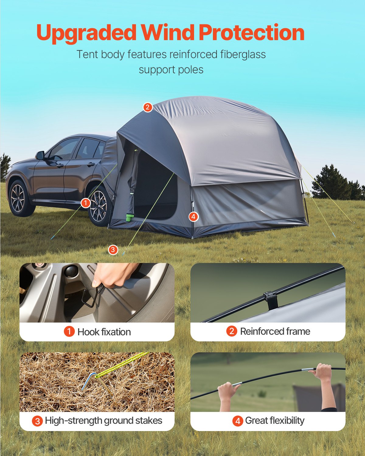 VEVOR SUV Camping Tent Outdoor SUV Tent with 2 Doors Waterproof for 5-8 Person 