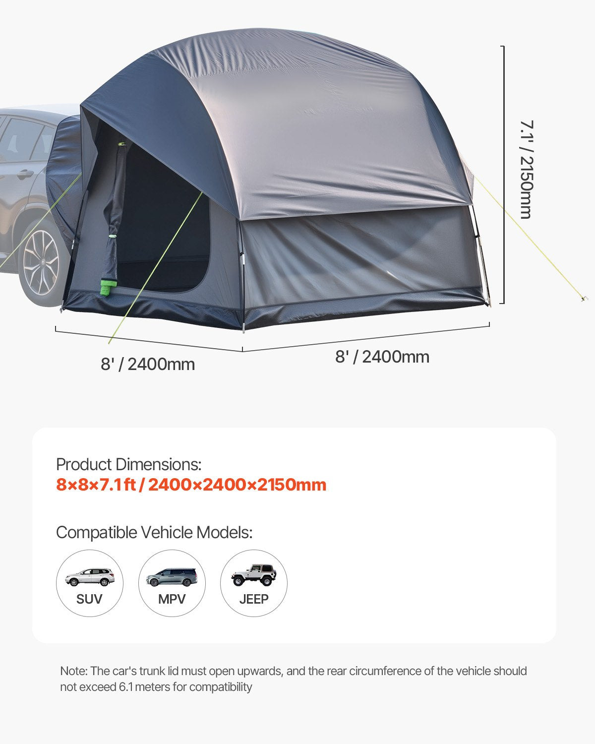 VEVOR SUV Camping Tent Outdoor SUV Tent with 2 Doors Waterproof for 5-8 Person 