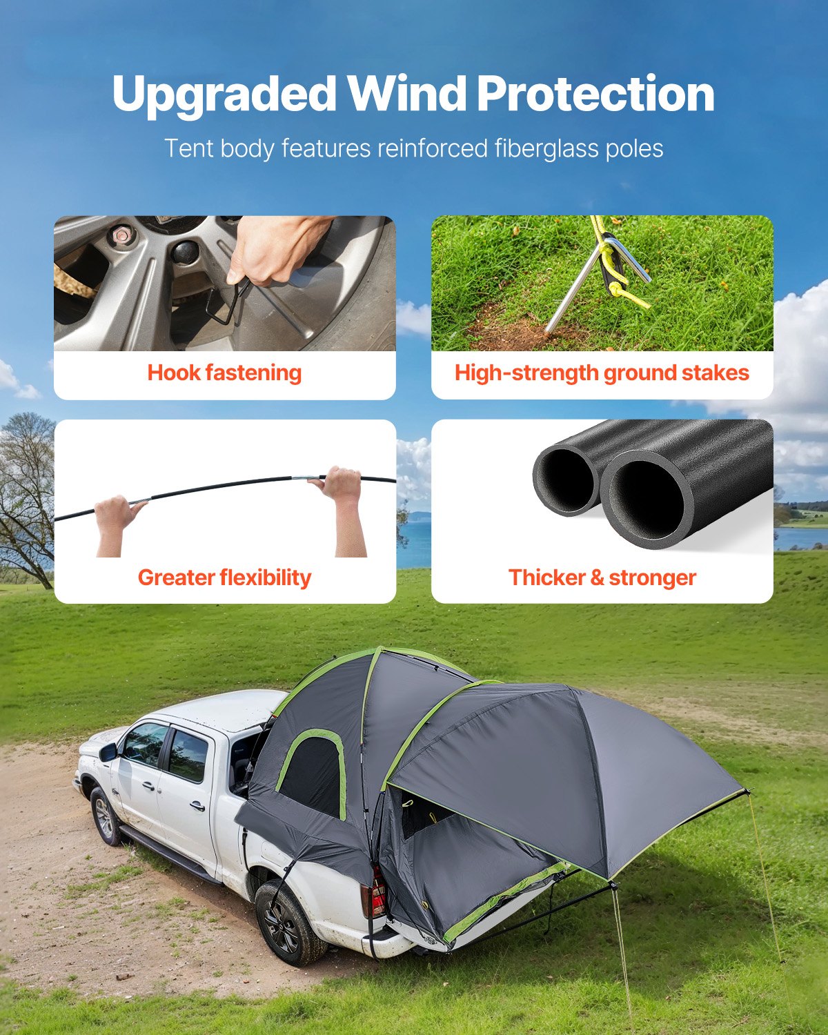 VEVOR Truck Tent 8.0-8.2ft Waterproof PU2000 Truck Bed Camping Tent 2-3 Person 