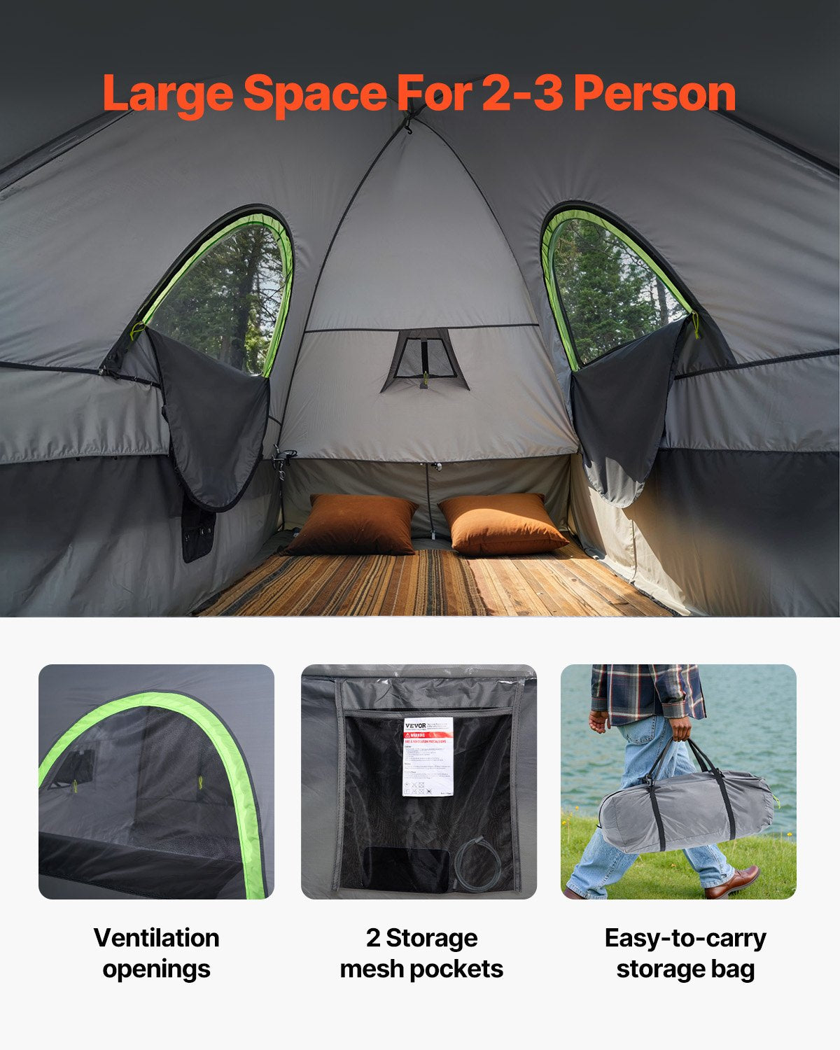 VEVOR Truck Tent 8.0-8.2ft Waterproof PU2000 Truck Bed Camping Tent 2-3 Person 