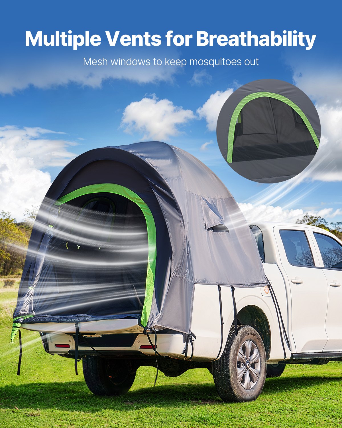 VEVOR Truck Tent 6.4-6.7ft Waterproof PU2000 Truck Bed Camping Tent 2-3 Person 