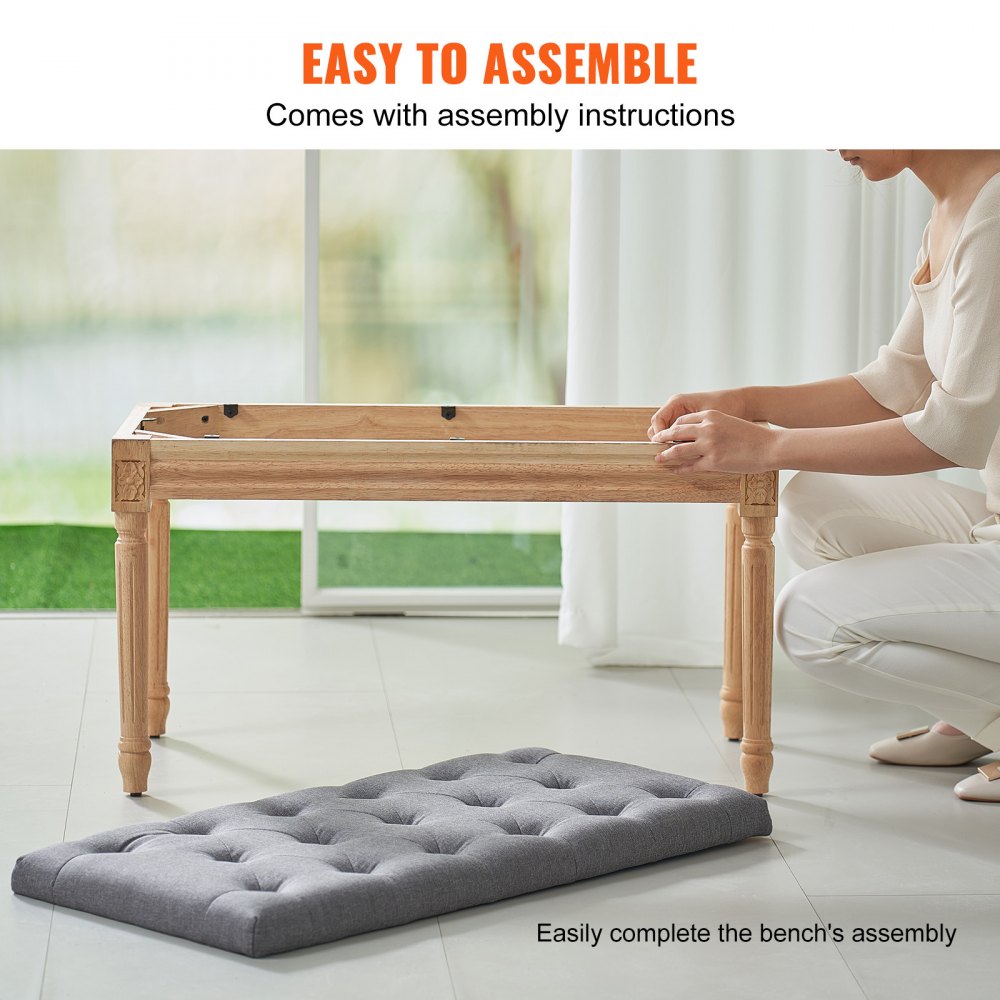 VEVOR Upholstered Bench, 16"W Ottoman Bench, End of Bed Bench with Foam Padded Cushion and Rubberwood Legs, Tufted Footrest Stool Entryway Bench for Dining Room, Living Room, Bedroom, Hallway, Gray 