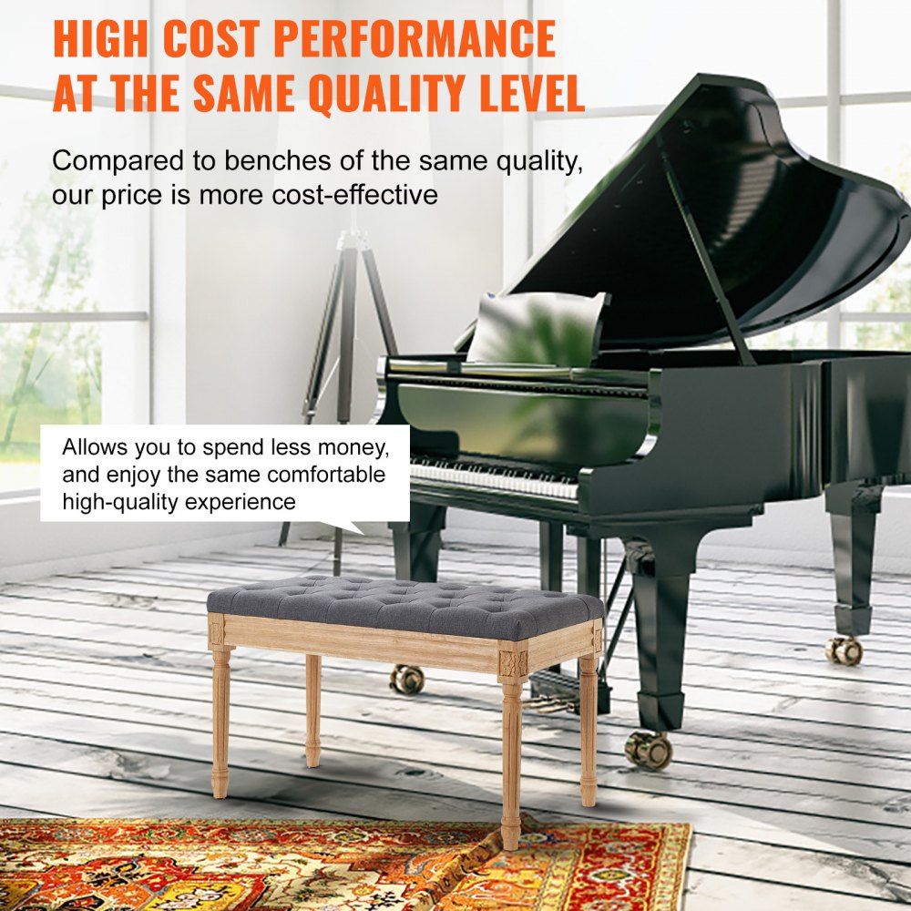 VEVOR Upholstered Bench, 16"W Ottoman Bench, End of Bed Bench with Foam Padded Cushion and Rubberwood Legs, Tufted Footrest Stool Entryway Bench for Dining Room, Living Room, Bedroom, Hallway, Gray 