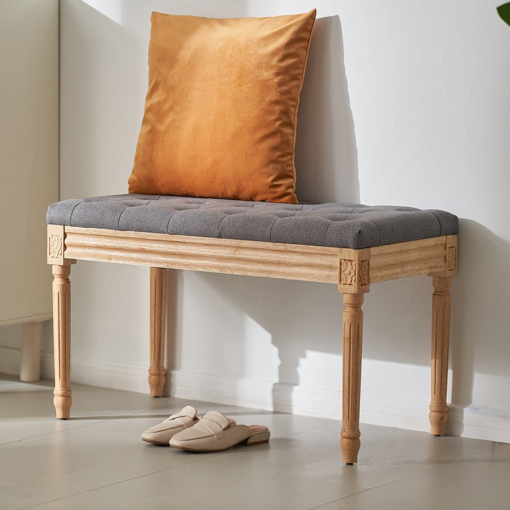 VEVOR Upholstered Bench, 16"W Ottoman Bench, End of Bed Bench with Foam Padded Cushion and Rubberwood Legs, Tufted Footrest Stool Entryway Bench for Dining Room, Living Room, Bedroom, Hallway, Gray 