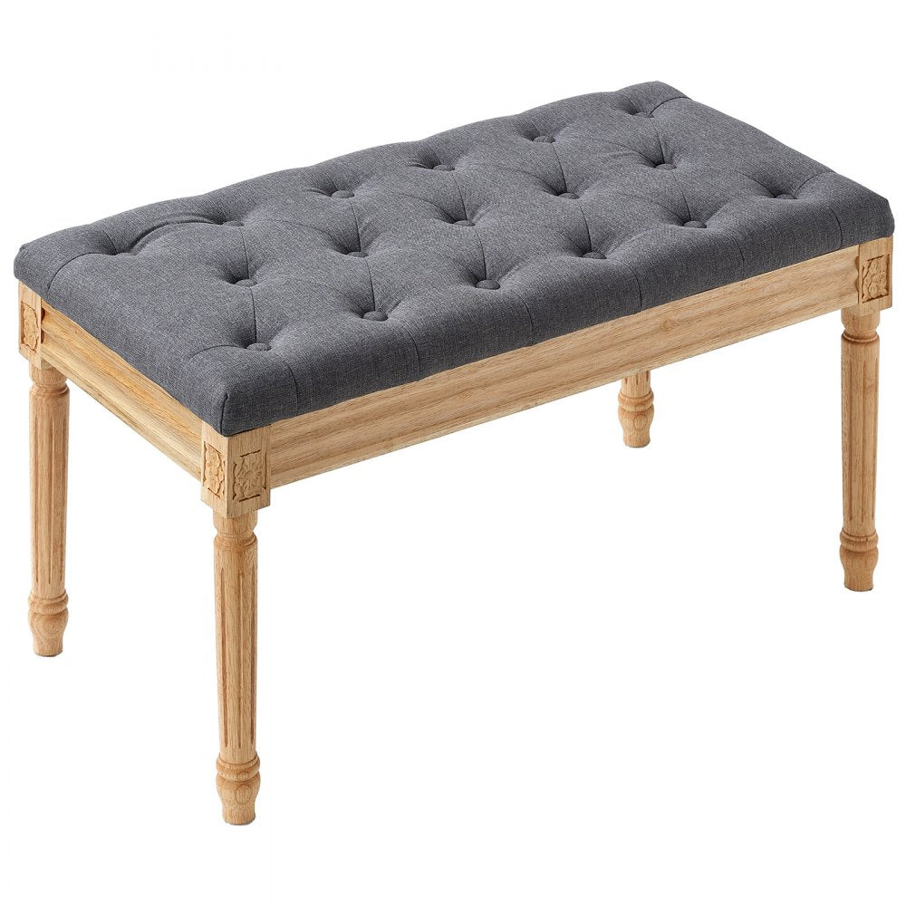 VEVOR Upholstered Bench, 16"W Ottoman Bench, End of Bed Bench with Foam Padded Cushion and Rubberwood Legs, Tufted Footrest Stool Entryway Bench for Dining Room, Living Room, Bedroom, Hallway, Gray 