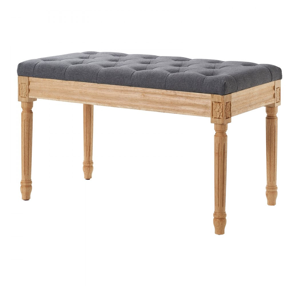 VEVOR Upholstered Bench, 16"W Ottoman Bench, End of Bed Bench with Foam Padded Cushion and Rubberwood Legs, Tufted Footrest Stool Entryway Bench for Dining Room, Living Room, Bedroom, Hallway, Gray 
