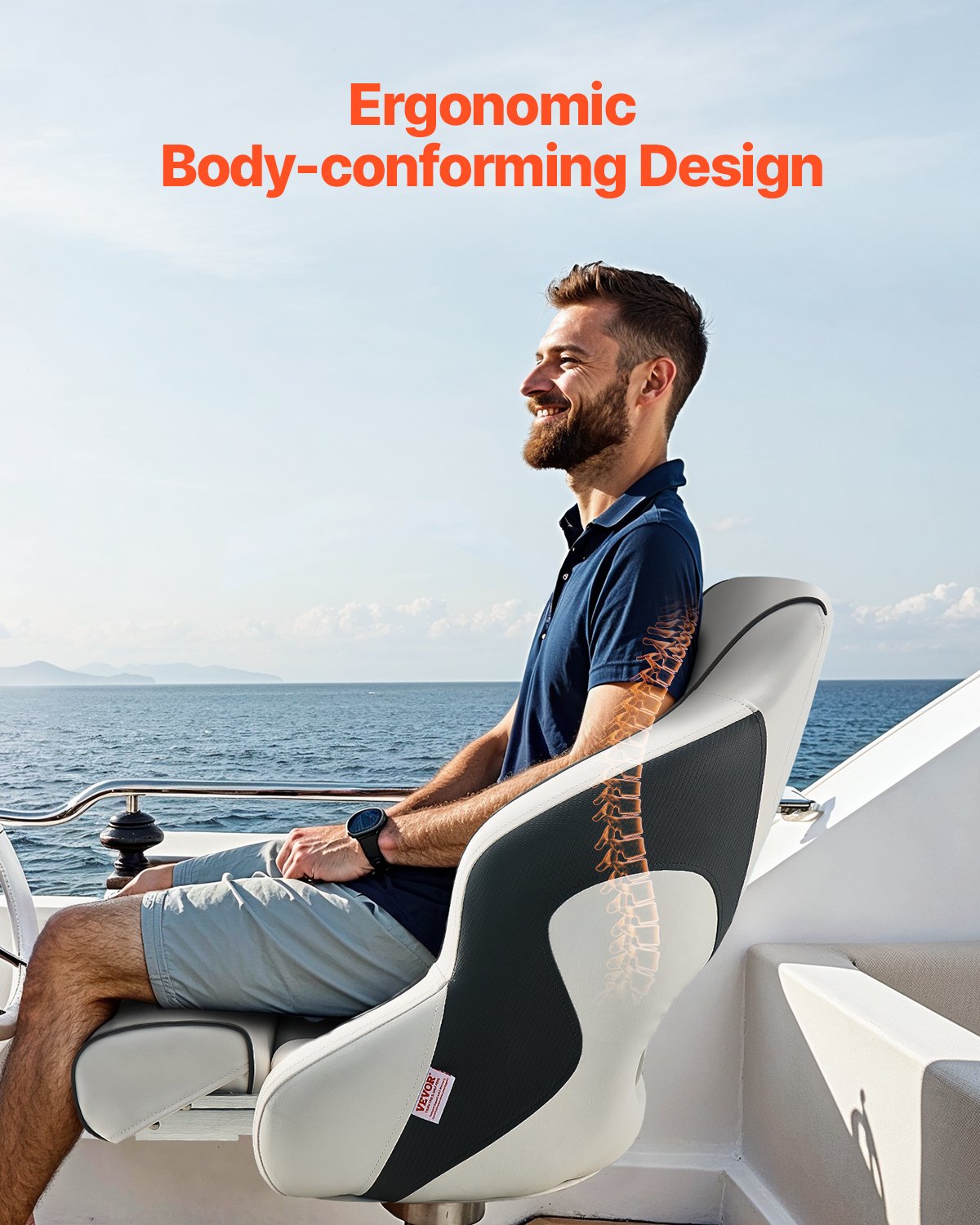 VEVOR Boat Seat High Backrest Flip Up Boat Seat Captain Bucket Seat White & Grey 