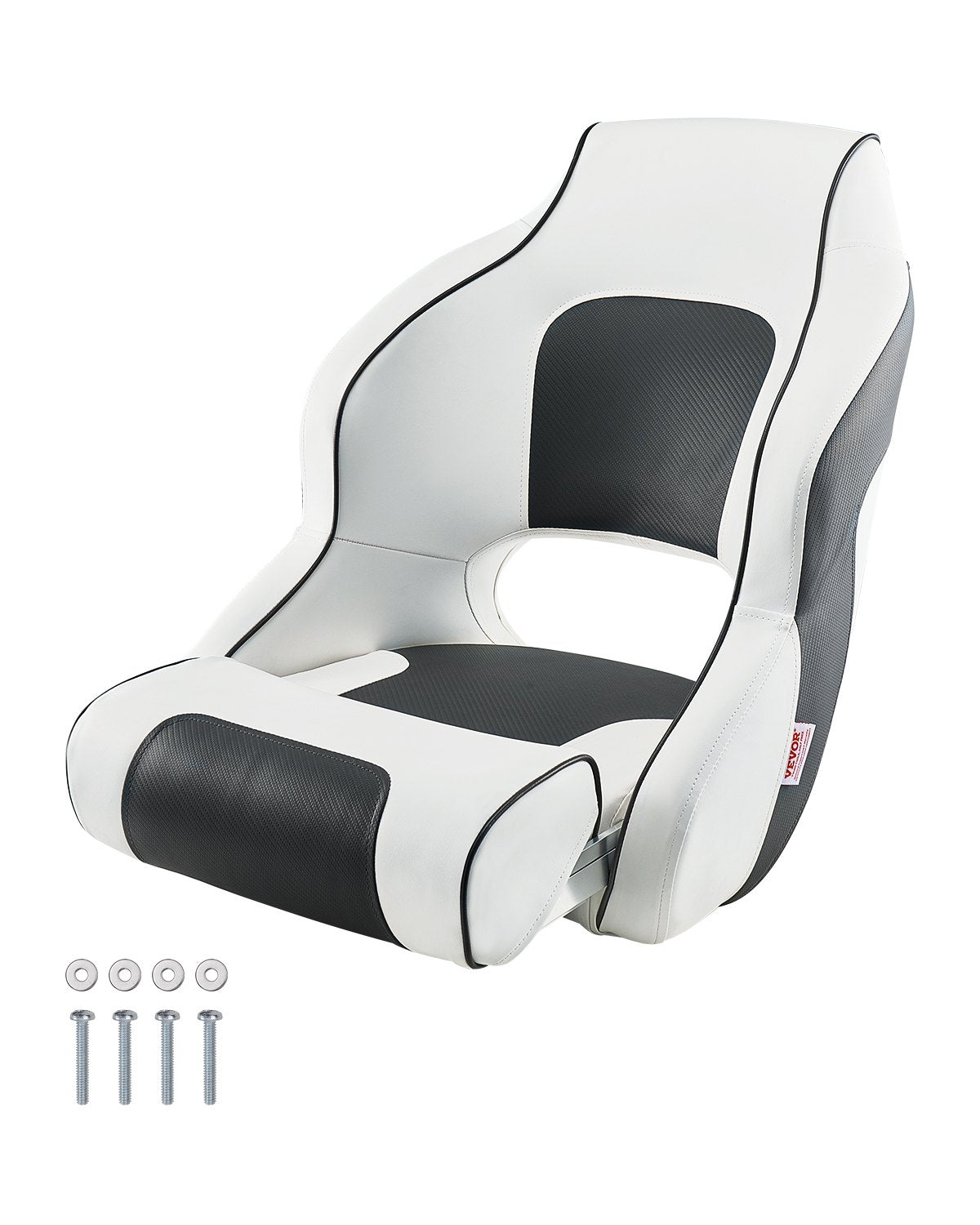 VEVOR Boat Seat High Backrest Flip Up Boat Seat Captain Bucket Seat White & Grey 