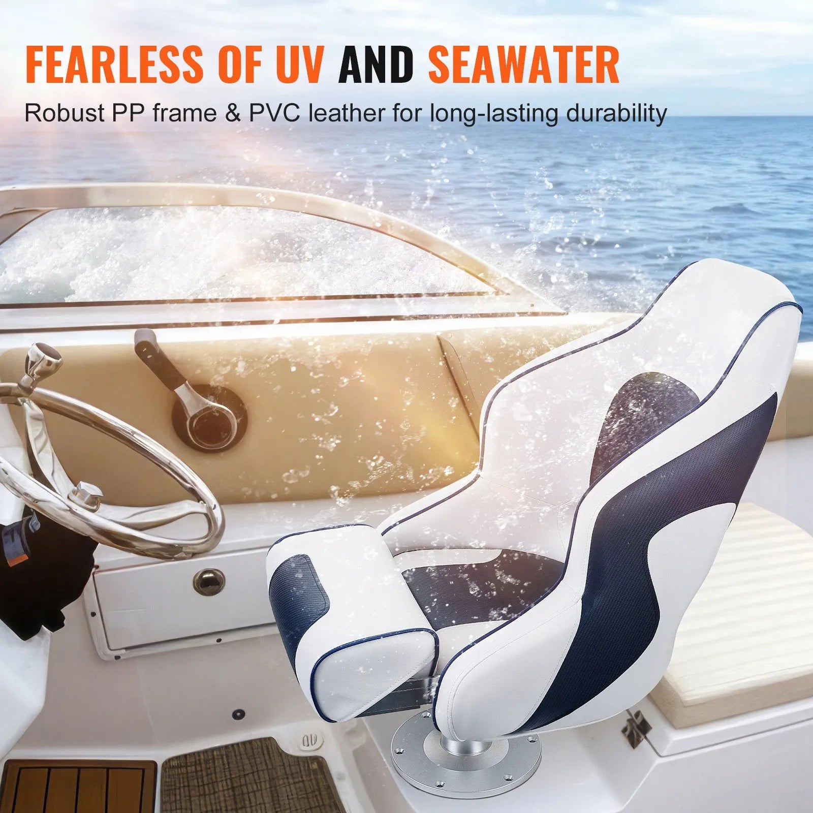 VEVOR Boat Seat Flip-up Seat Bolster Captain Bucket Seat Fishing Pontoon 1 pc