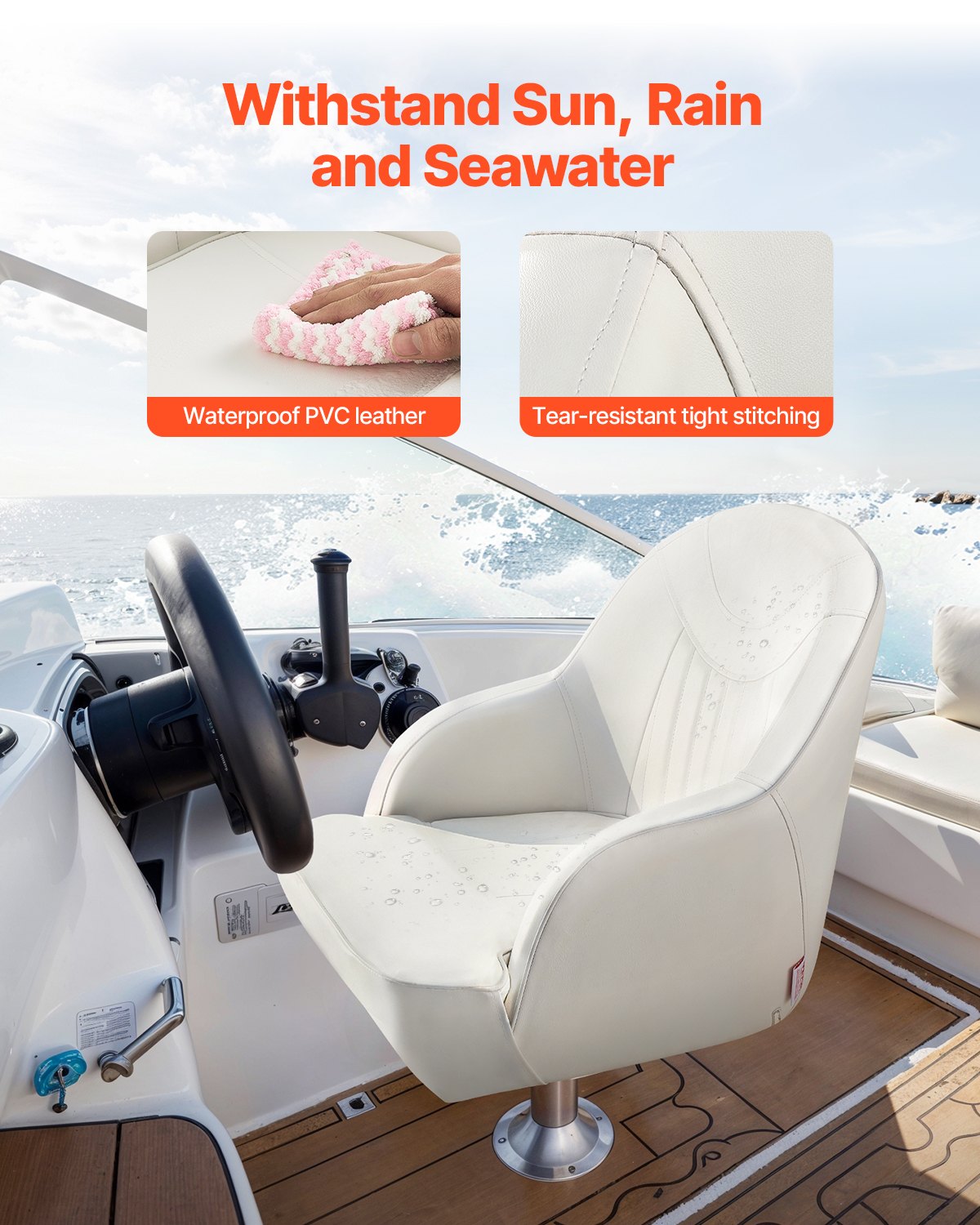 VEVOR Boat Seat Low Backrest PVC Leather Captain Bucket Seat White 