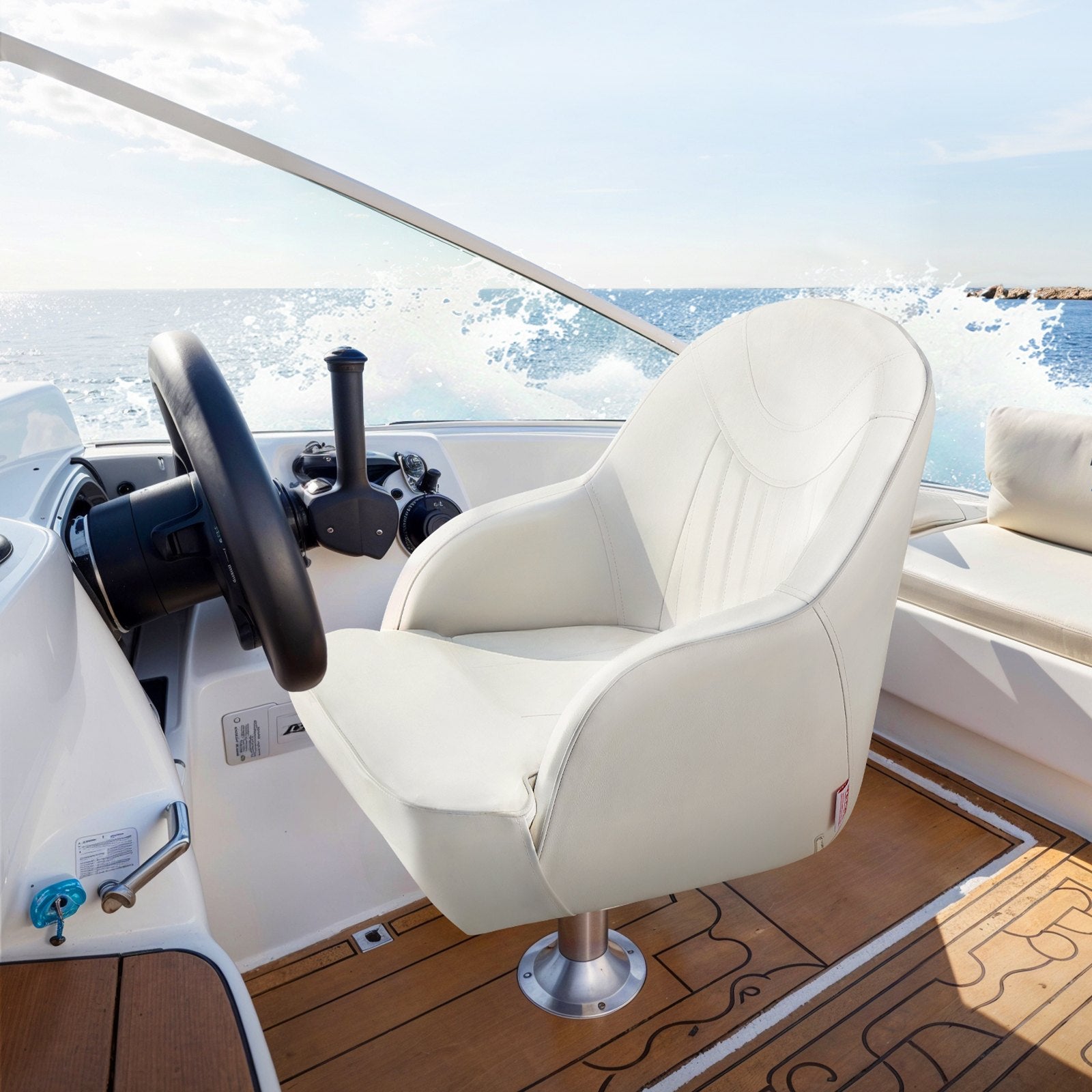 VEVOR Boat Seat Low Backrest PVC Leather Captain Bucket Seat White 