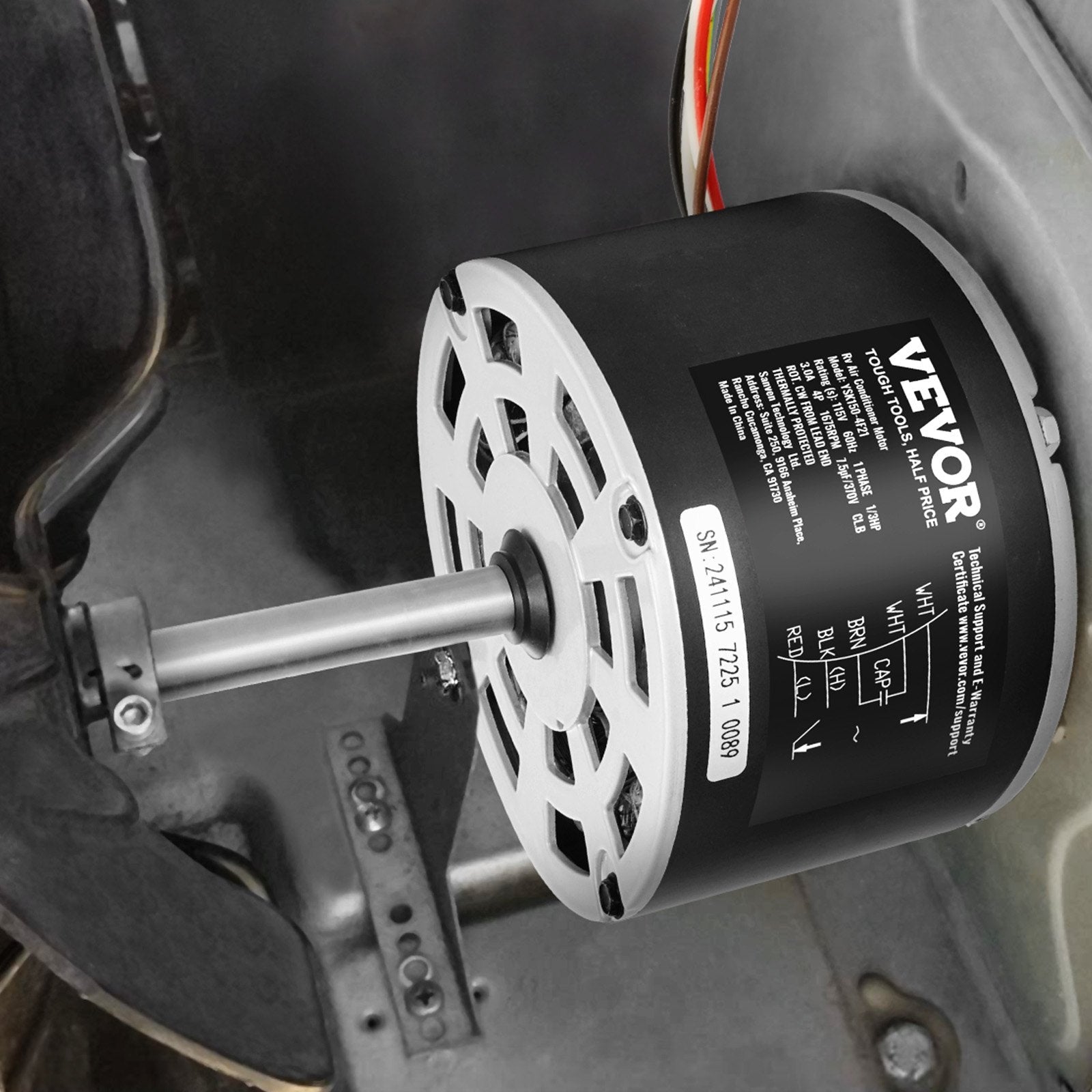 VEVOR 1/3HP RV AC Fan Motor AC115V 3A 1675RPM Single Phase 7.5uf/370V Capacitor 
