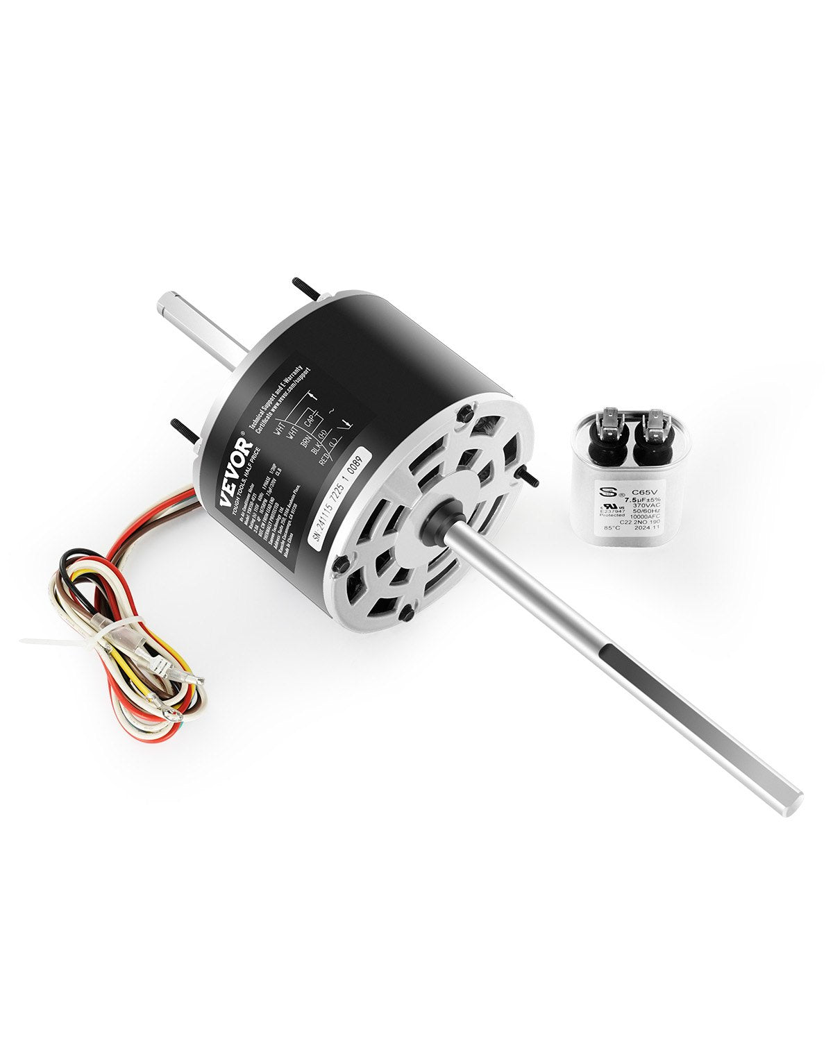 VEVOR 1/3HP RV AC Fan Motor AC115V 3A 1675RPM Single Phase 7.5uf/370V Capacitor 