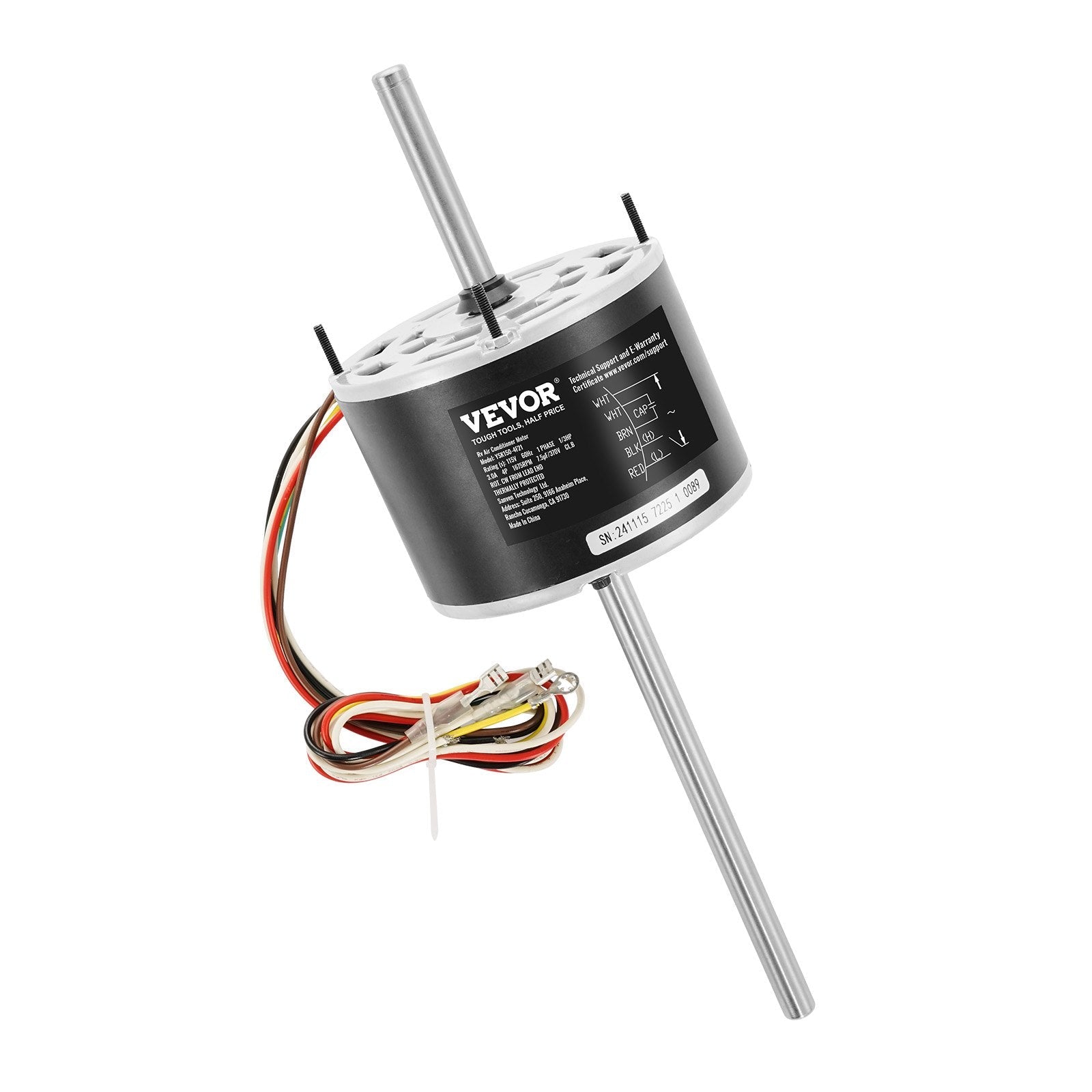 VEVOR 1/3HP RV AC Fan Motor AC115V 3A 1675RPM Single Phase 7.5uf/370V Capacitor 