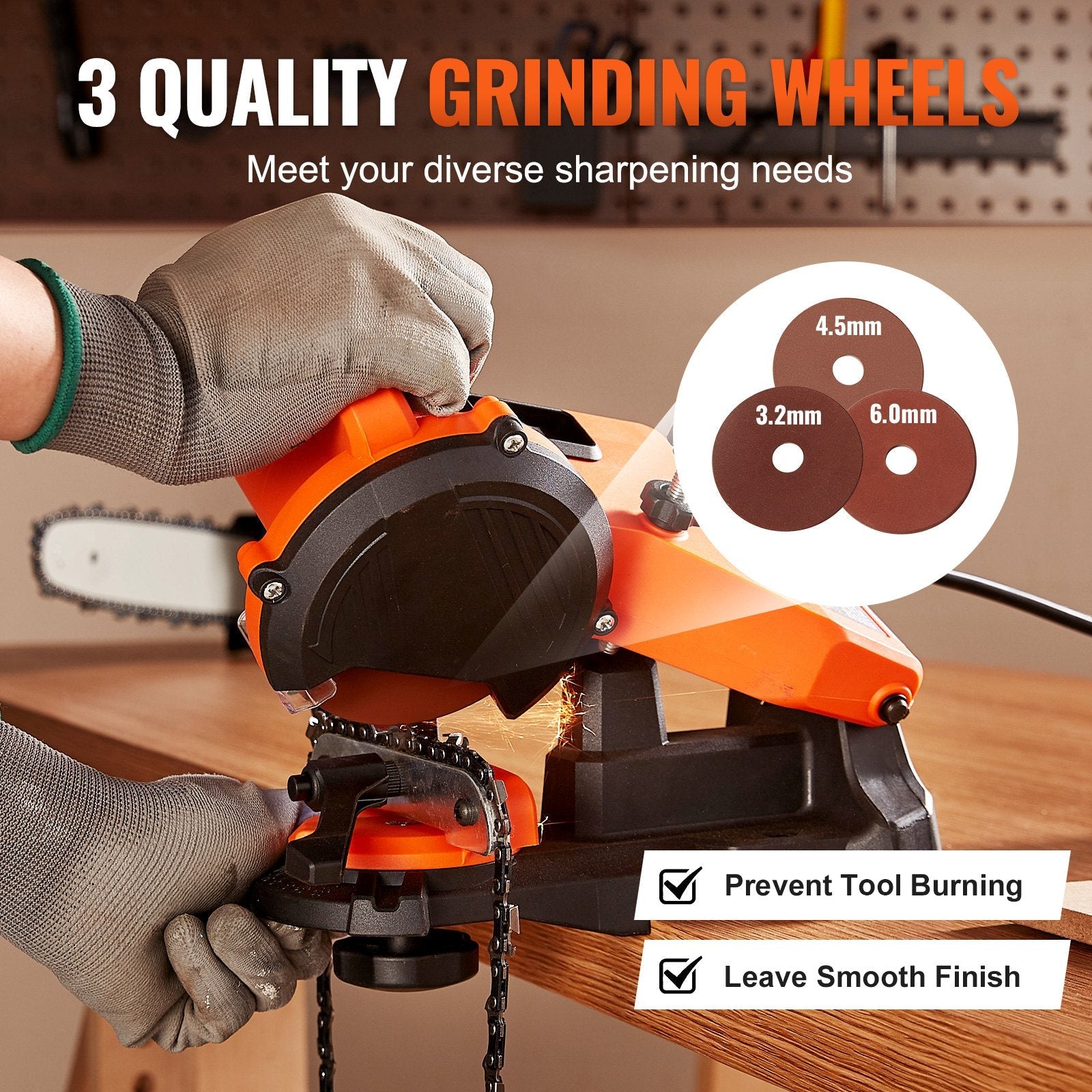 VEVOR Electric Chainsaw Sharpener, 140W Electric Saw Chain Blade Sharpener 5700RPM, Professional Bench Chain Saw Sharpening Tool with 3 Grinding Wheels Fit 0.25" to 0.404" Pitch Chains 