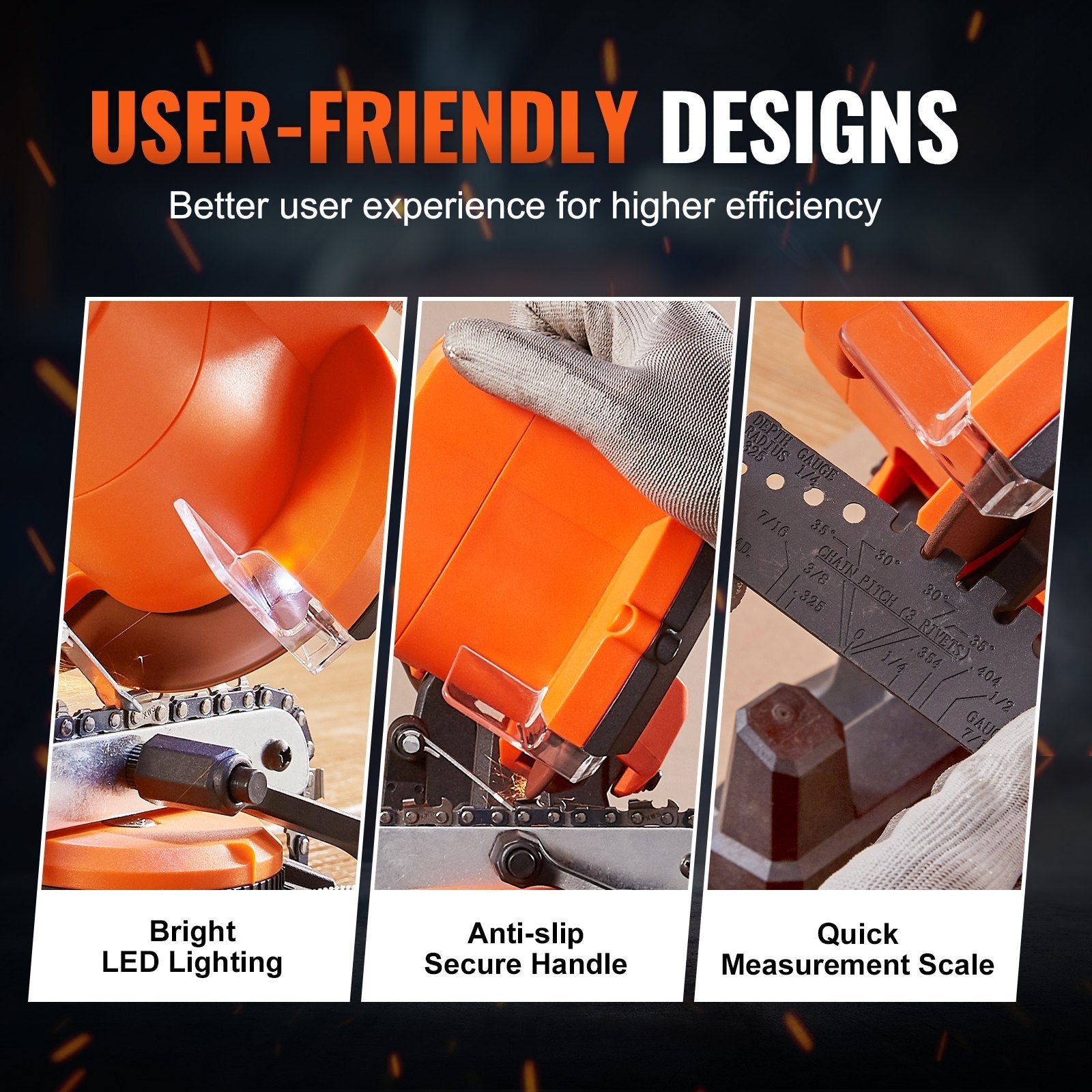 VEVOR Electric Chainsaw Sharpener, 140W Electric Saw Chain Blade Sharpener 5700RPM, Professional Bench Chain Saw Sharpening Tool with 3 Grinding Wheels Fit 0.25" to 0.404" Pitch Chains 