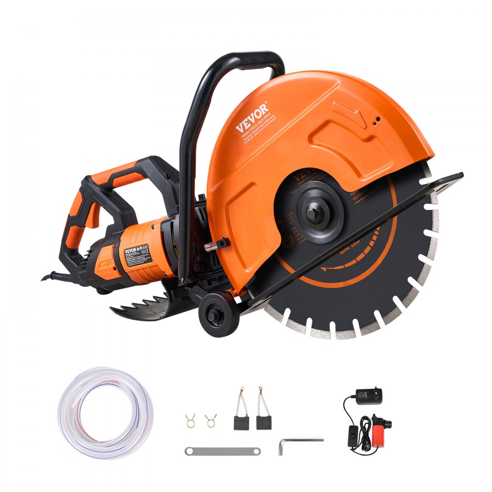 VEVOR Electric Concrete Saw, 16 in, 3200 W 15 A Motor Circular Saw Cutter with Max. 6 in Adjustable Cutting Depth, Wet Disk Saw Cutter Includes Water Line, Pump and Blade, for Stone, Brick 