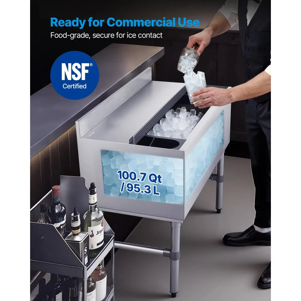 Commercial Ice Bin – 100.7 Qt Stainless Steel Underbar Ice Chest with Sliding Lid – NSF Certified