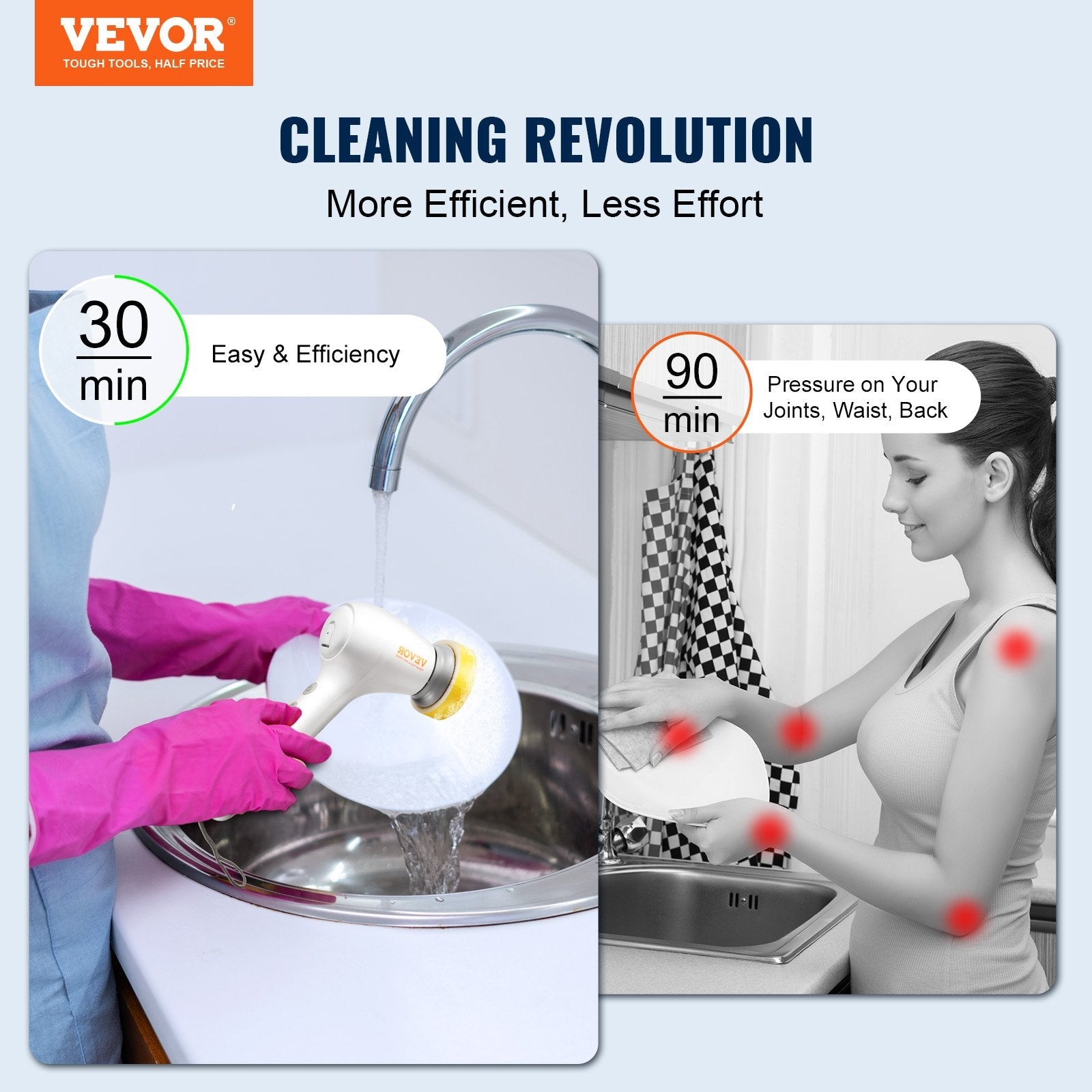 VEVOR Electric Spin Scrubber, Cordless Electric Cleaning Brush with Auto Detergent Dispenser & 2 Adjustable Speeds, Portable Power Shower Scrubber with 5 Replaceable Brush Heads for Bathroom, Tub 