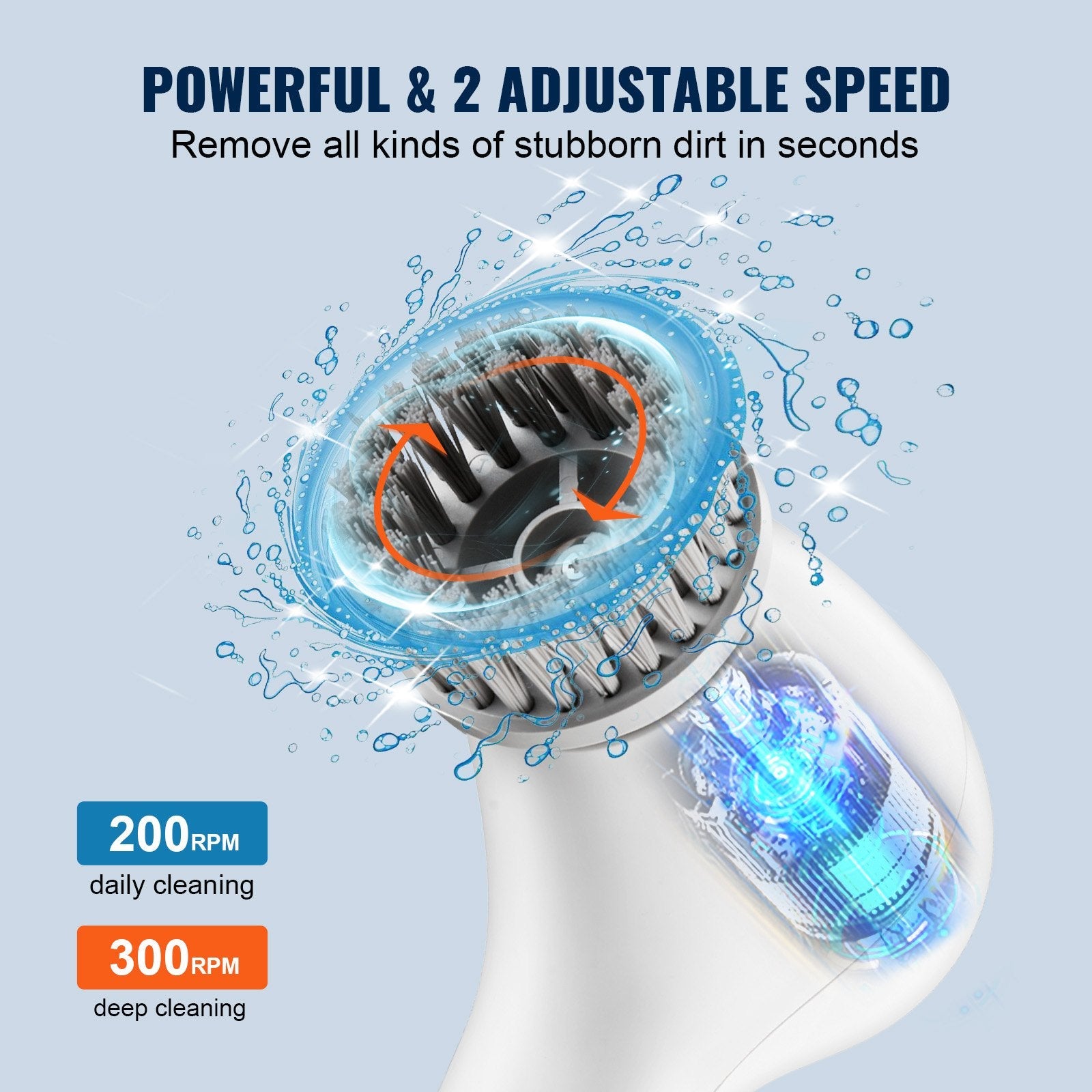 VEVOR Electric Spin Scrubber, Cordless Electric Cleaning Brush with Auto Detergent Dispenser & 2 Adjustable Speeds, Portable Power Shower Scrubber with 5 Replaceable Brush Heads for Bathroom, Tub 