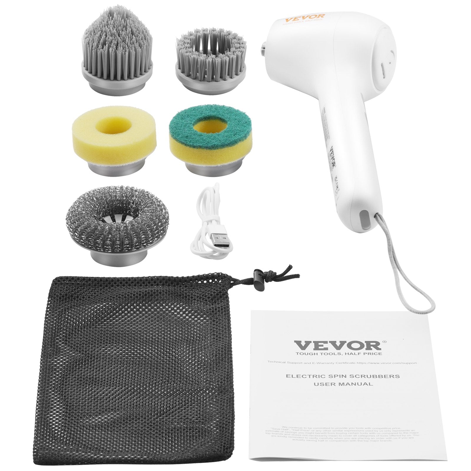 VEVOR Electric Spin Scrubber, Cordless Electric Cleaning Brush with Auto Detergent Dispenser & 2 Adjustable Speeds, Portable Power Shower Scrubber with 5 Replaceable Brush Heads for Bathroom, Tub 