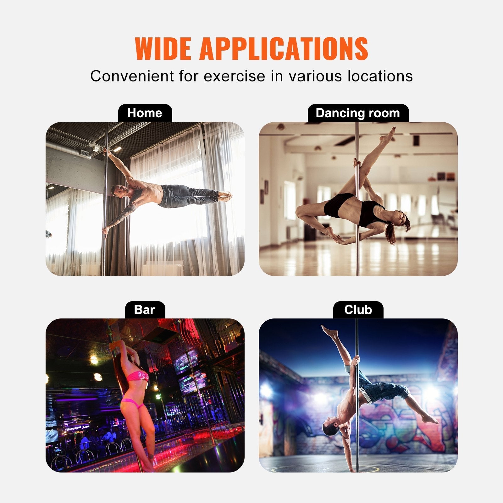 VEVOR Professional Dancing Pole, Spinning Static Dancing Pole Kit, Portable Removable Pole, 45mm Heavy-Duty Stainless Steel Pole, Height Adjustable Fitness Pole, for Exercise Home Club Gym, Silver 