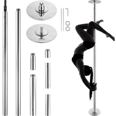 VEVOR Professional Dancing Pole, Spinning Static Dancing Pole Kit, Portable Removable Pole, 45mm Heavy-Duty Stainless Steel Pole, Height Adjustable Fitness Pole, for Exercise Home Club Gym, Silver 