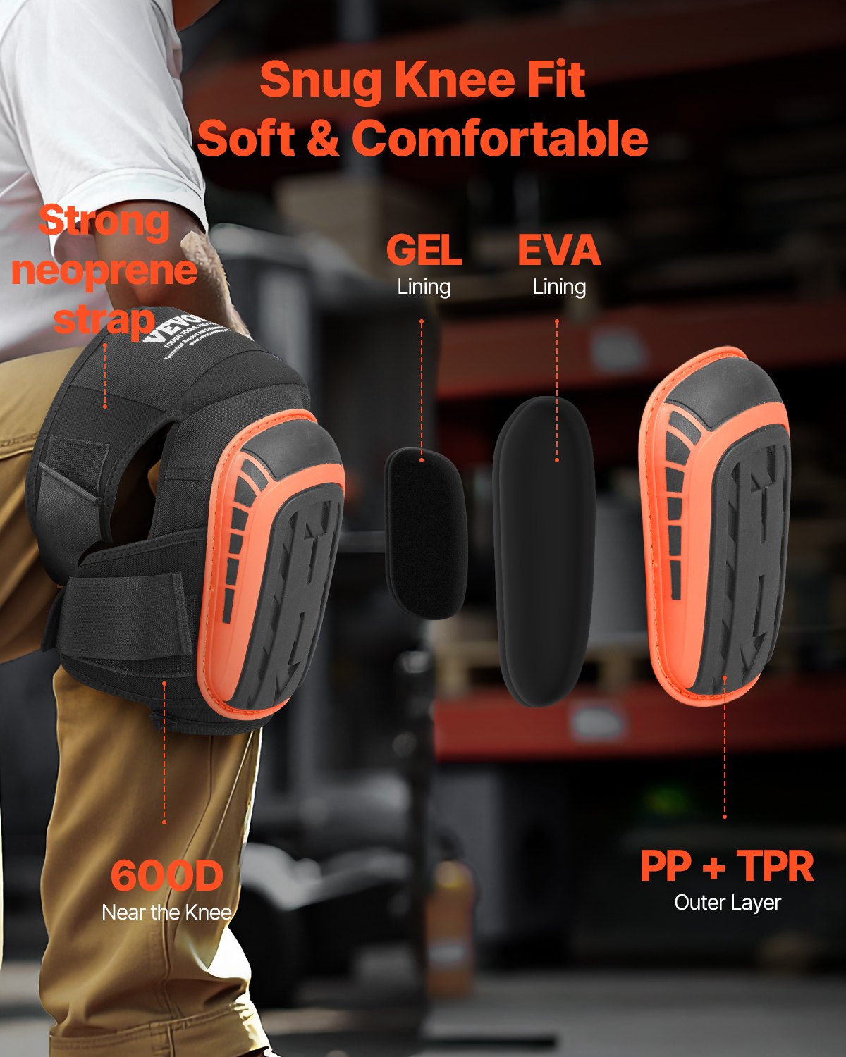 VEVOR Knee Pads for Work Extended Construction Knee Pads Soft Foam Gel Cushion 