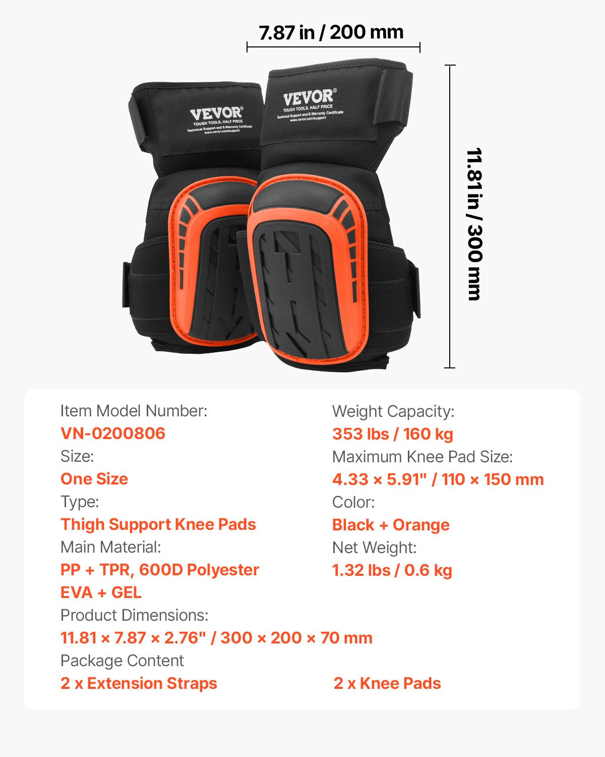 VEVOR Knee Pads for Work Extended Construction Knee Pads Soft Foam Gel Cushion 