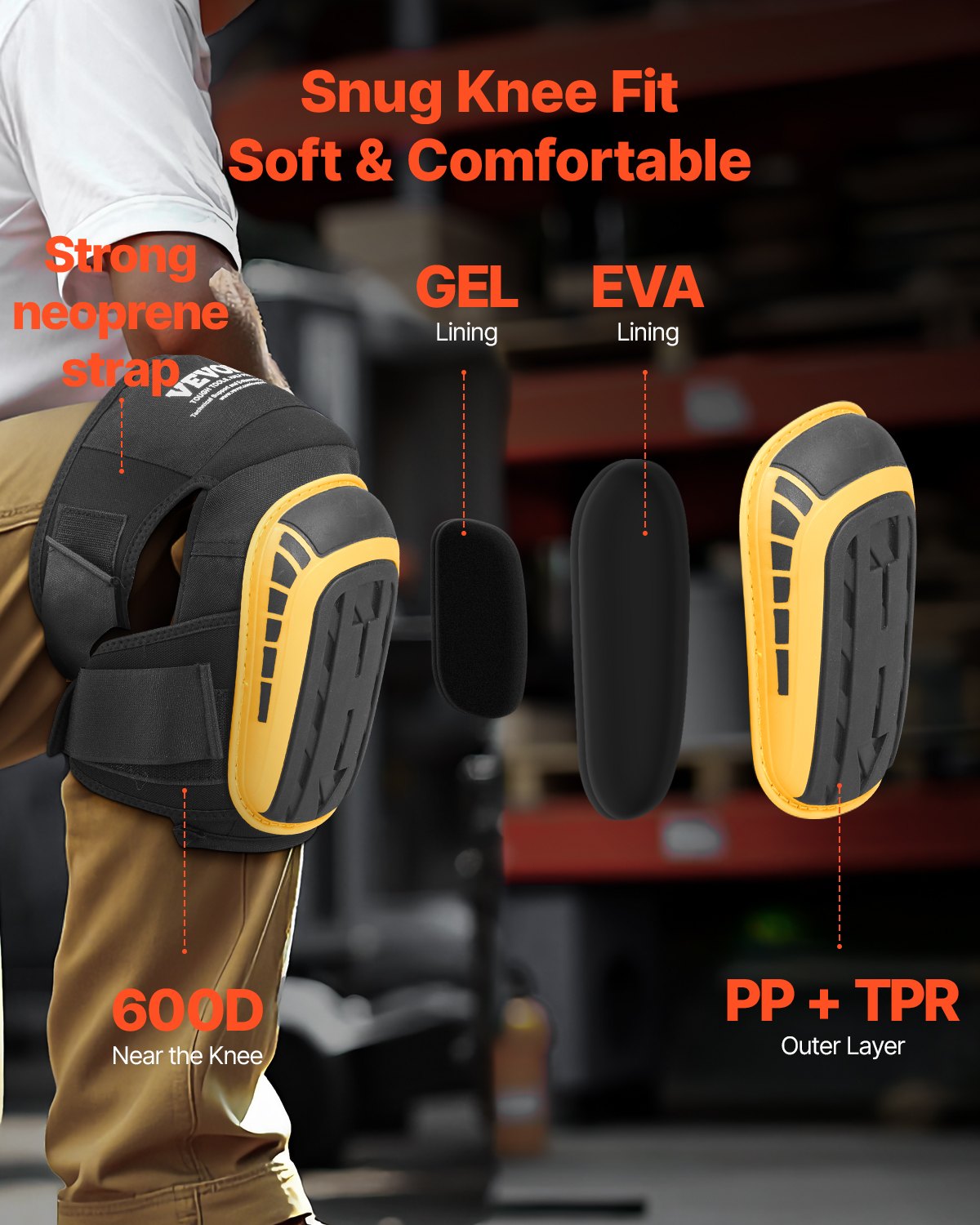 VEVOR Knee Pads for Work Extended Construction Knee Pads Anti-Slip Foam Cushion 