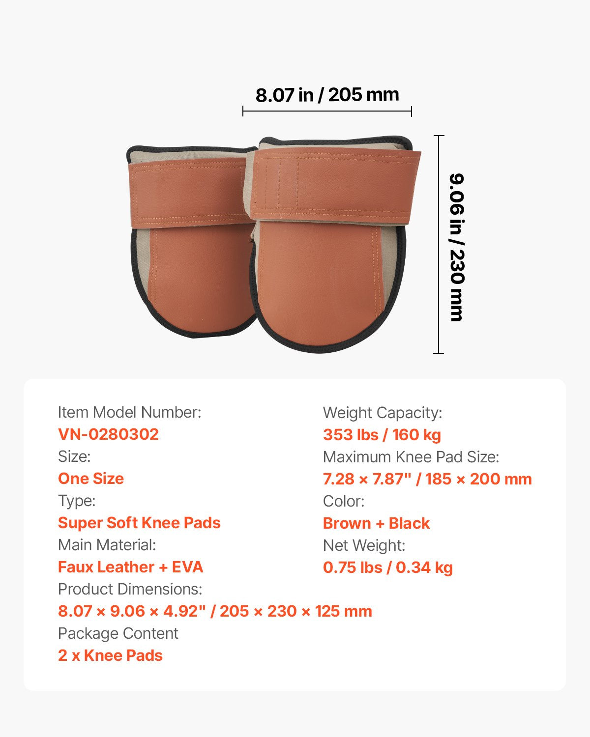 VEVOR Knee Pads for Work Durable Leather Construction Pads Washable Extra Thick 