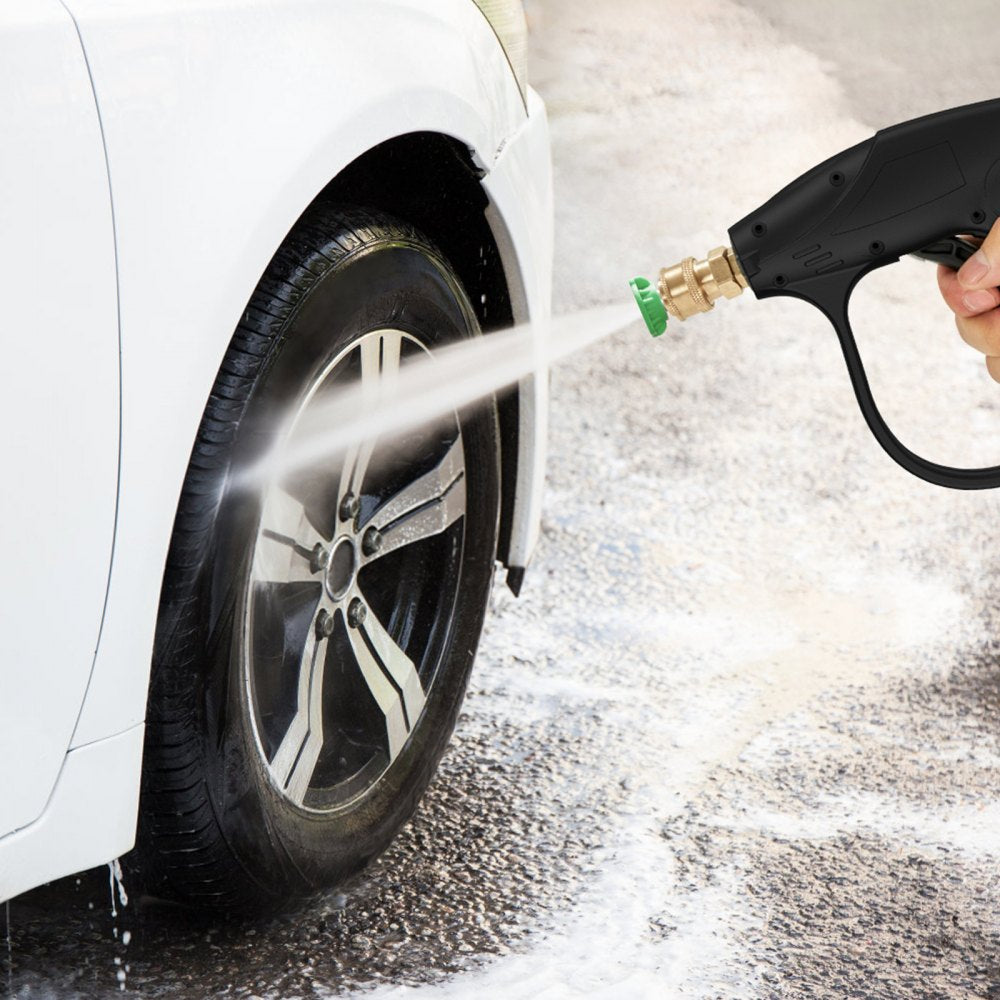 VEVOR Short Pressure Washer Gun, 4350 PSI High Power Washer Spay Gun, M22-14 Inlet & 1/4'' Outlet Hose Connector Foam Gun, Stainless Steel Pressure Washer Handle with 5 Color Quick Connect Nozzles 