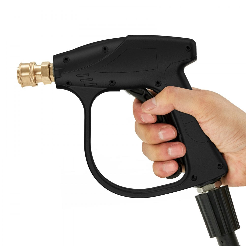 VEVOR Short Pressure Washer Gun, 4350 PSI High Power Washer Spay Gun, M22-14 Inlet & 1/4'' Outlet Hose Connector Foam Gun, Stainless Steel Pressure Washer Handle with 5 Color Quick Connect Nozzles 