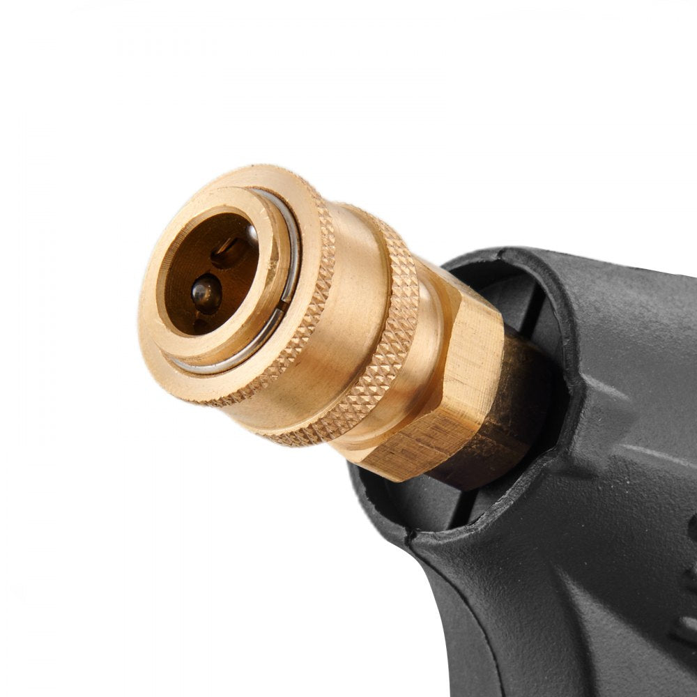 VEVOR Short Pressure Washer Gun, 4350 PSI High Power Washer Spay Gun, M22-14 Inlet & 1/4'' Outlet Hose Connector Foam Gun, Stainless Steel Pressure Washer Handle with 5 Color Quick Connect Nozzles 