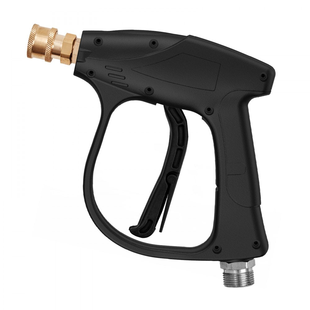 VEVOR Short Pressure Washer Gun, 4350 PSI High Power Washer Spay Gun, M22-14 Inlet & 1/4'' Outlet Hose Connector Foam Gun, Stainless Steel Pressure Washer Handle with 5 Color Quick Connect Nozzles 