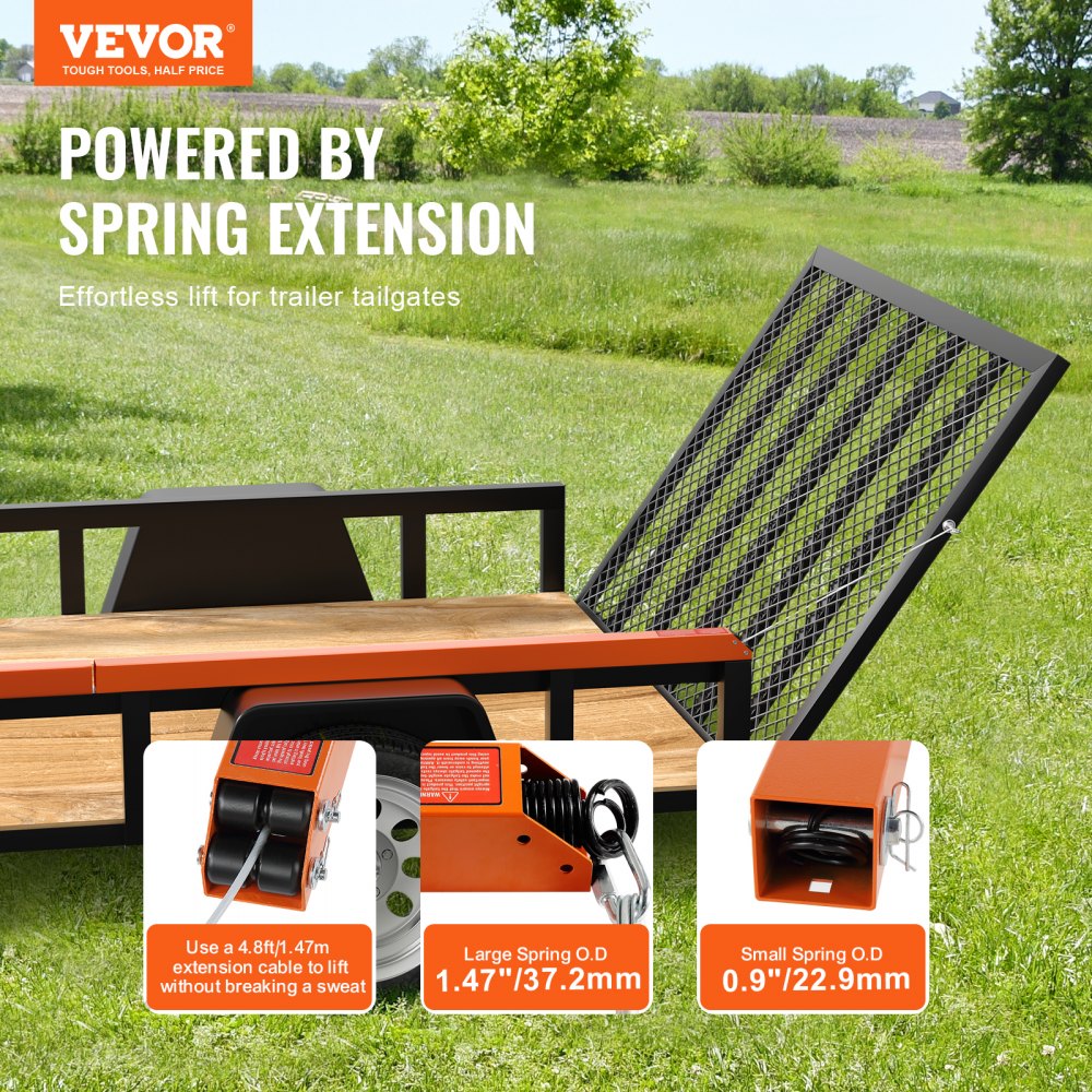 VEVOR Trailer Tailgate Lift Assist, Max 180 lbs Load Capacity, Compatible with Open Utility Trailer Tailgate and Ramp, with 10 to 24 Inches Heights Side Rail and 4 to 6 Feet Height Tail Gate or Ramp 