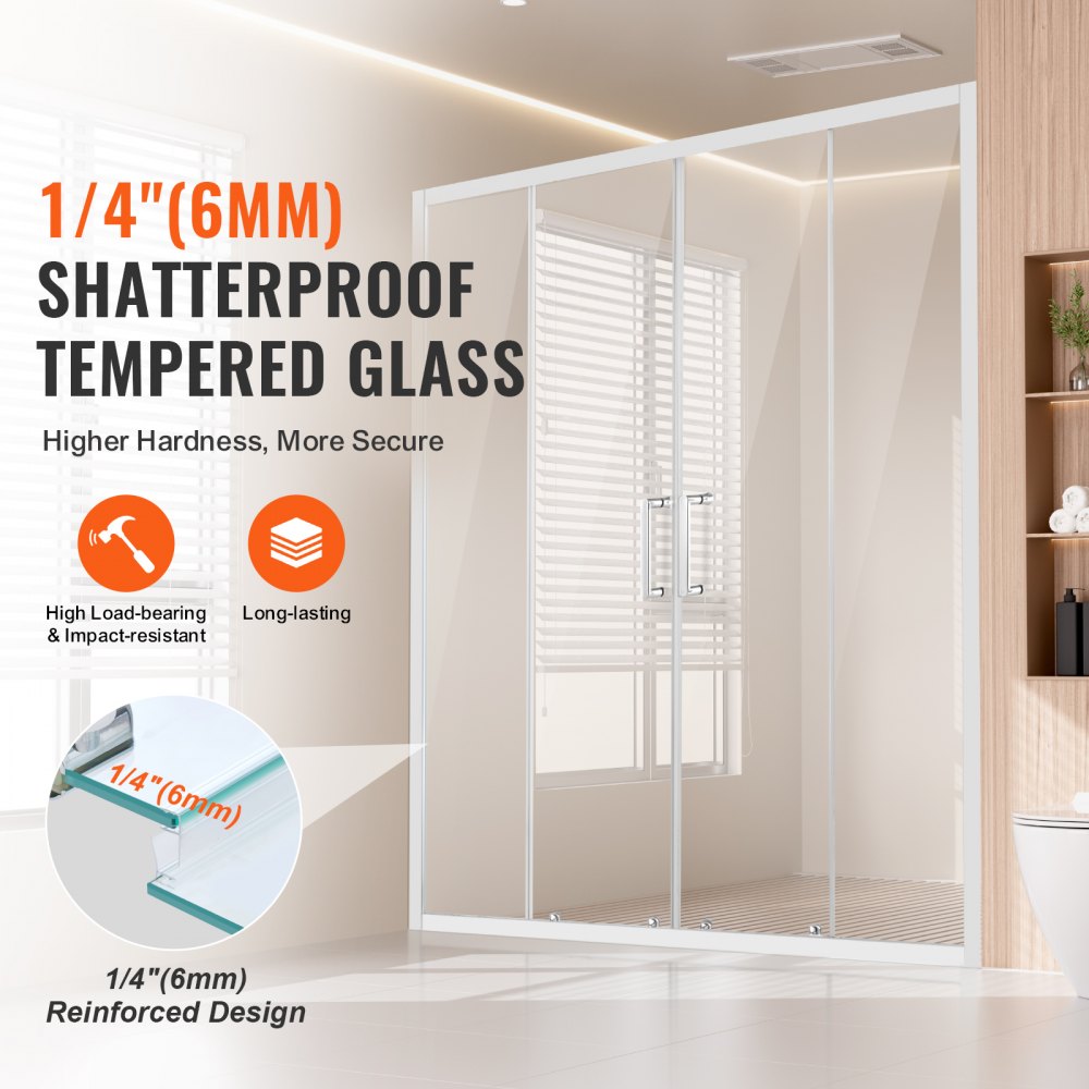 VEVOR Semi-frameless Double Sliding Shower Door SGCC Tempered Glass 1/4" Chrome 