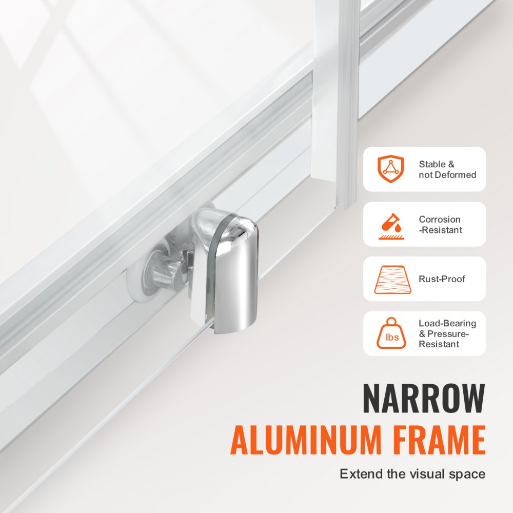 VEVOR Semi-frameless Shower Door 57.7-59" x 70" SGCC Tempered Glass 1/4" Chrome 