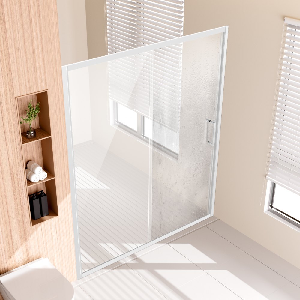 VEVOR Semi-frameless Shower Door 57.7-59" x 70" SGCC Tempered Glass 1/4" Chrome 