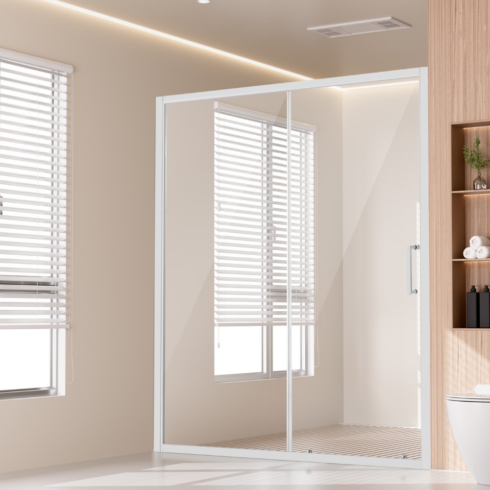 VEVOR Semi-frameless Shower Door 57.7-59" x 70" SGCC Tempered Glass 1/4" Chrome 